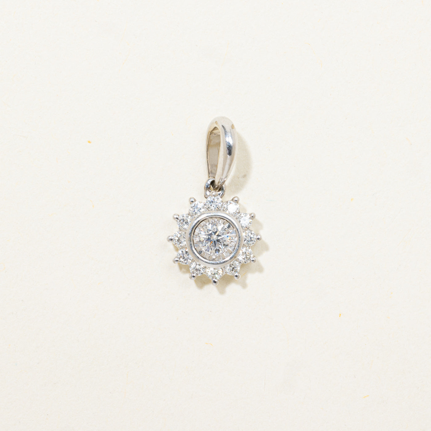 Bezel Set Diamond Petal Halo Pendant
