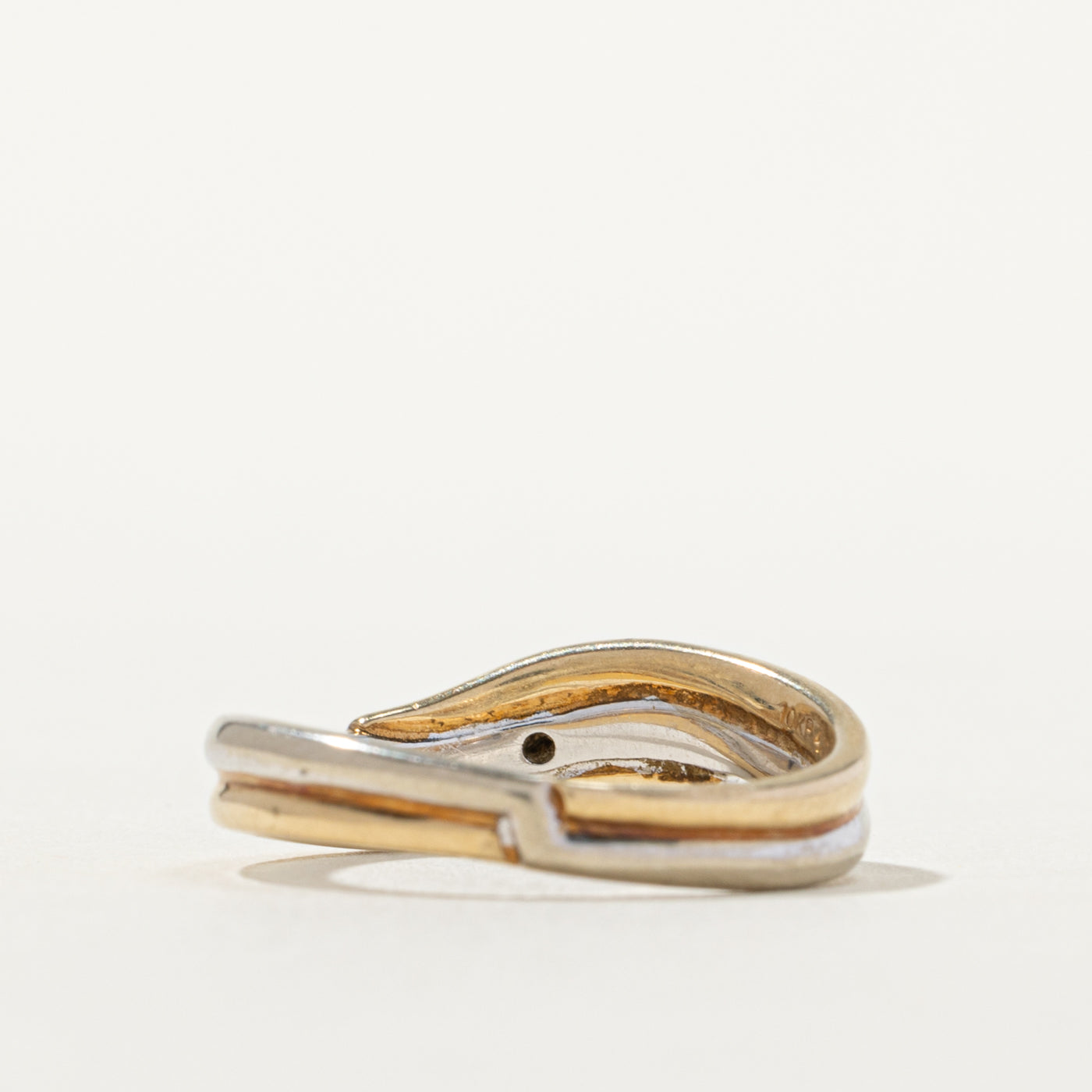 10k Two Tone Gold Diamond Crossover Ring | SZ 6.5