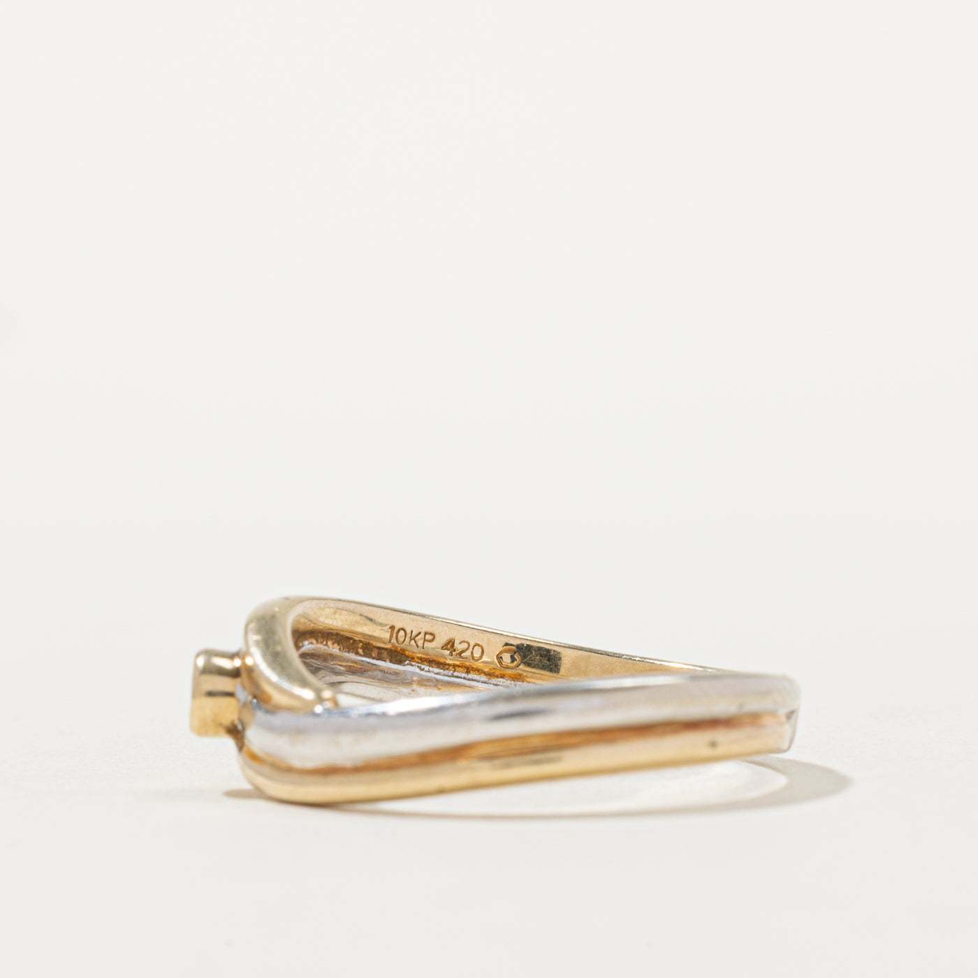 10k Two Tone Gold Diamond Crossover Ring | SZ 6.5