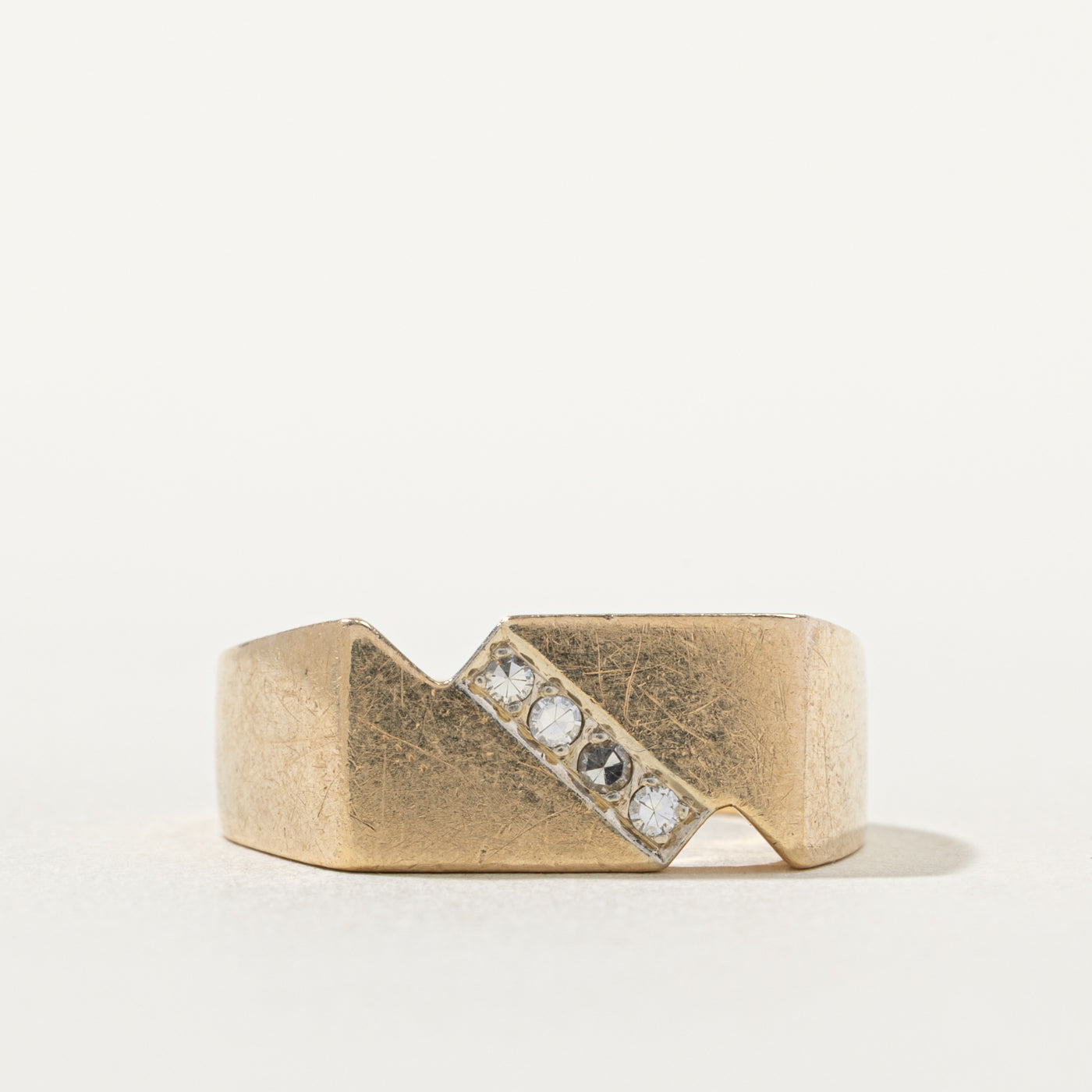 10k Four Stone Diamond Geometric Signet Ring | SZ 10.25