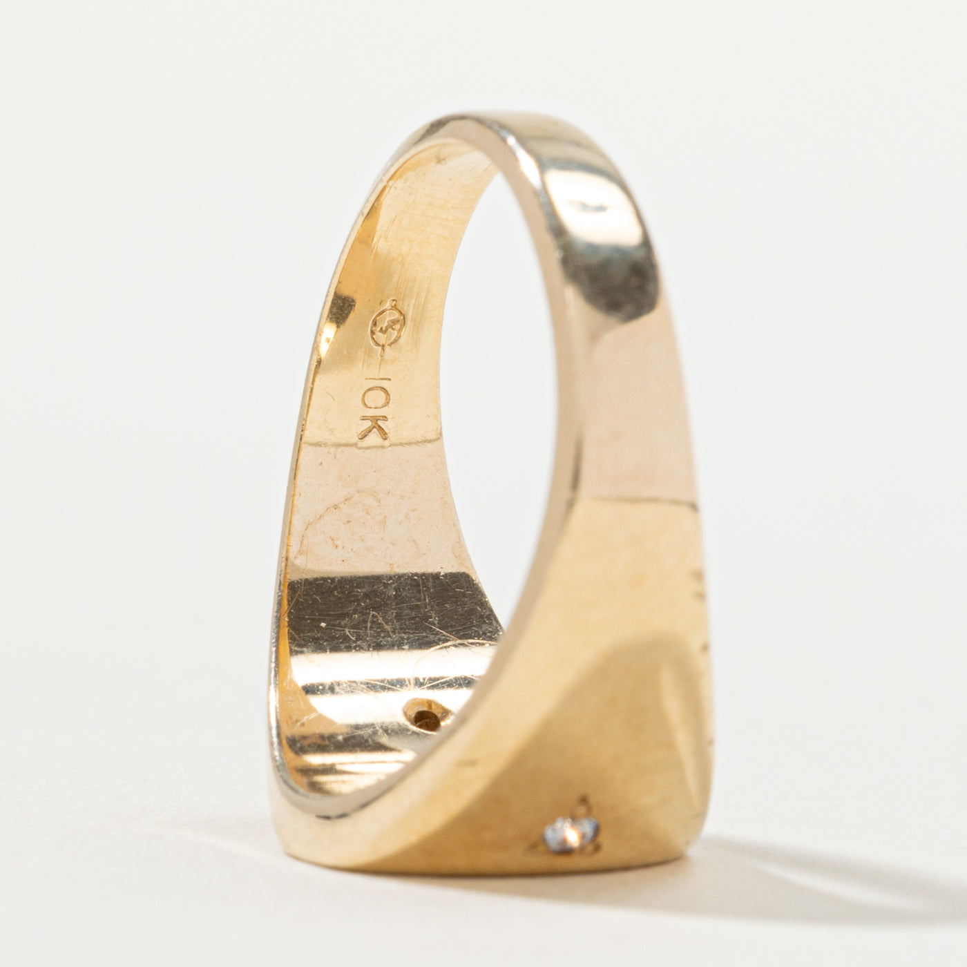 10k Diamond Cross Embossed Signet Ring | SZ 6.75