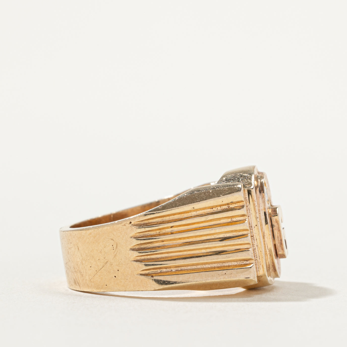 10k Diamond "G" Initial Grooved Signet Ring | SZ 9.25