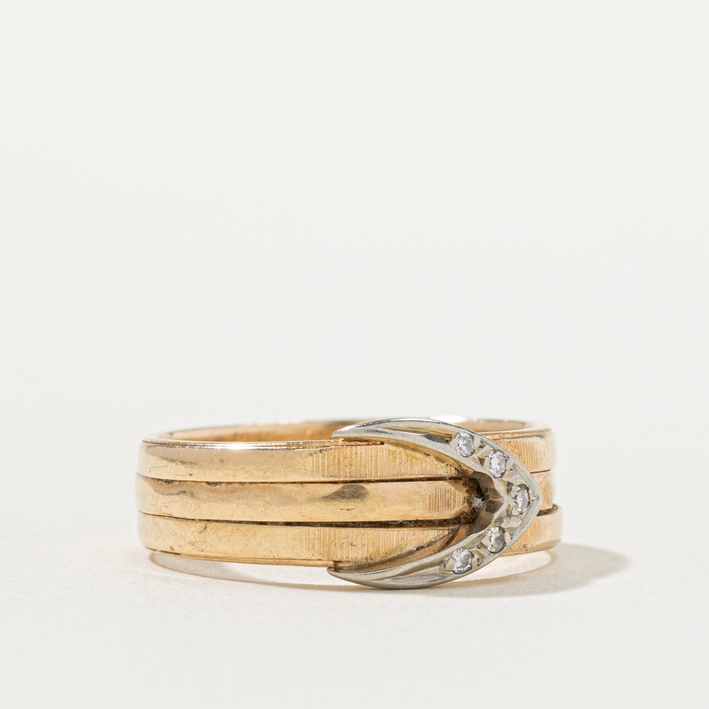 14k Diamond Buckle Stacked Band | SZ 6.75