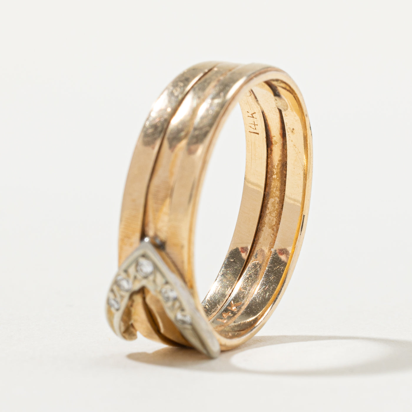 14k Diamond Buckle Stacked Band | SZ 6.75