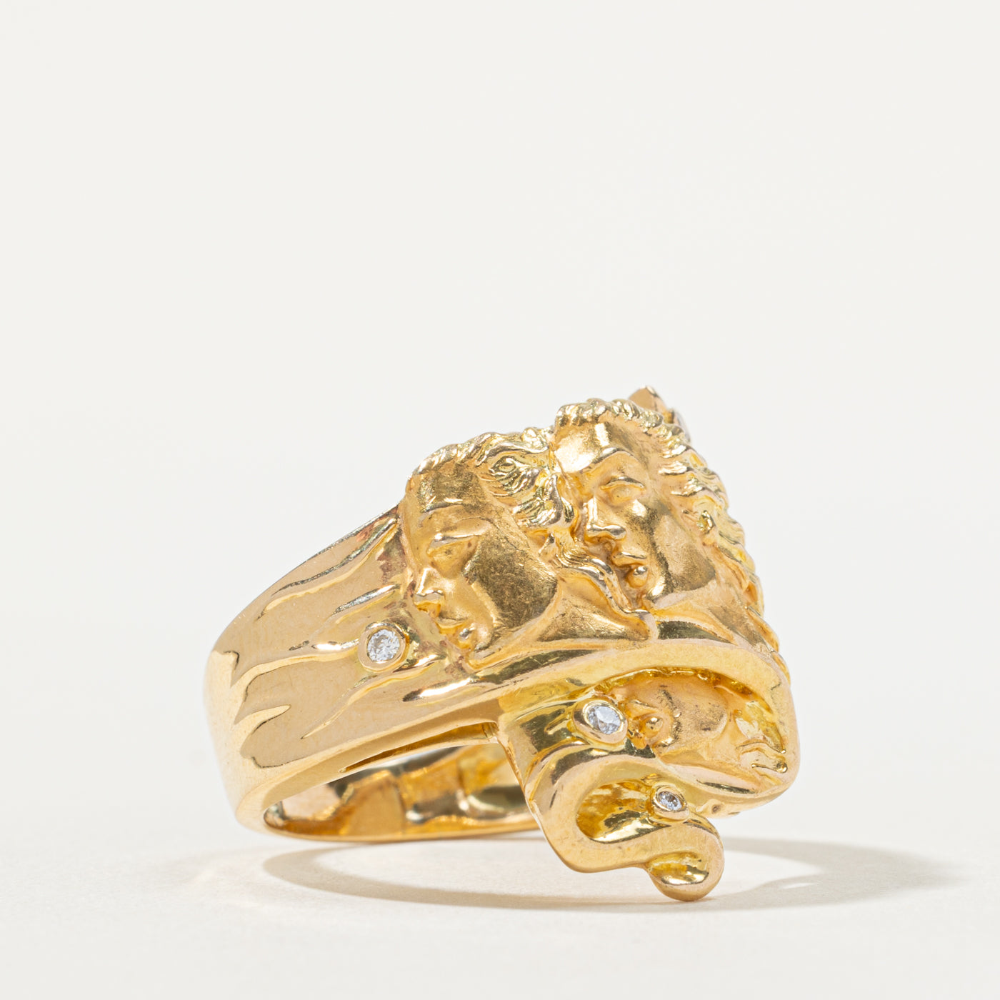 18k Diamond Engraved Multi Face Profile Ring | SZ 7.25