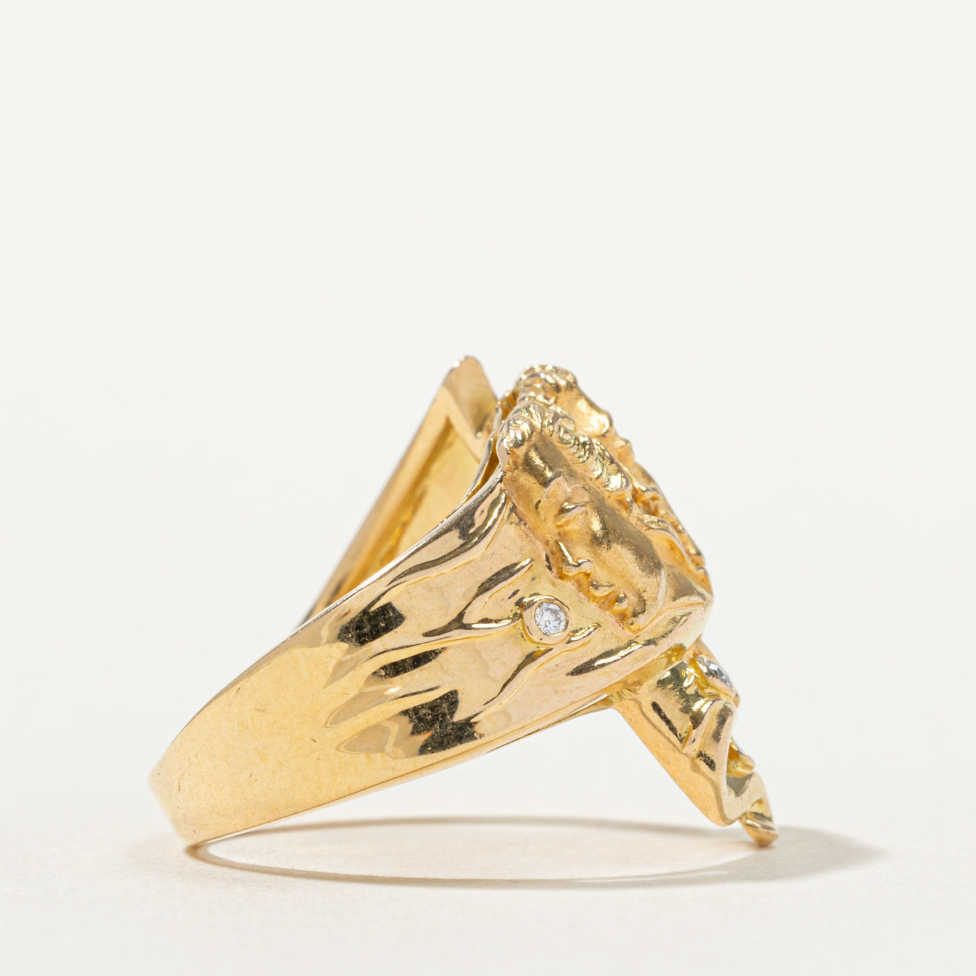 18k Diamond Engraved Multi Face Profile Ring | SZ 7.25