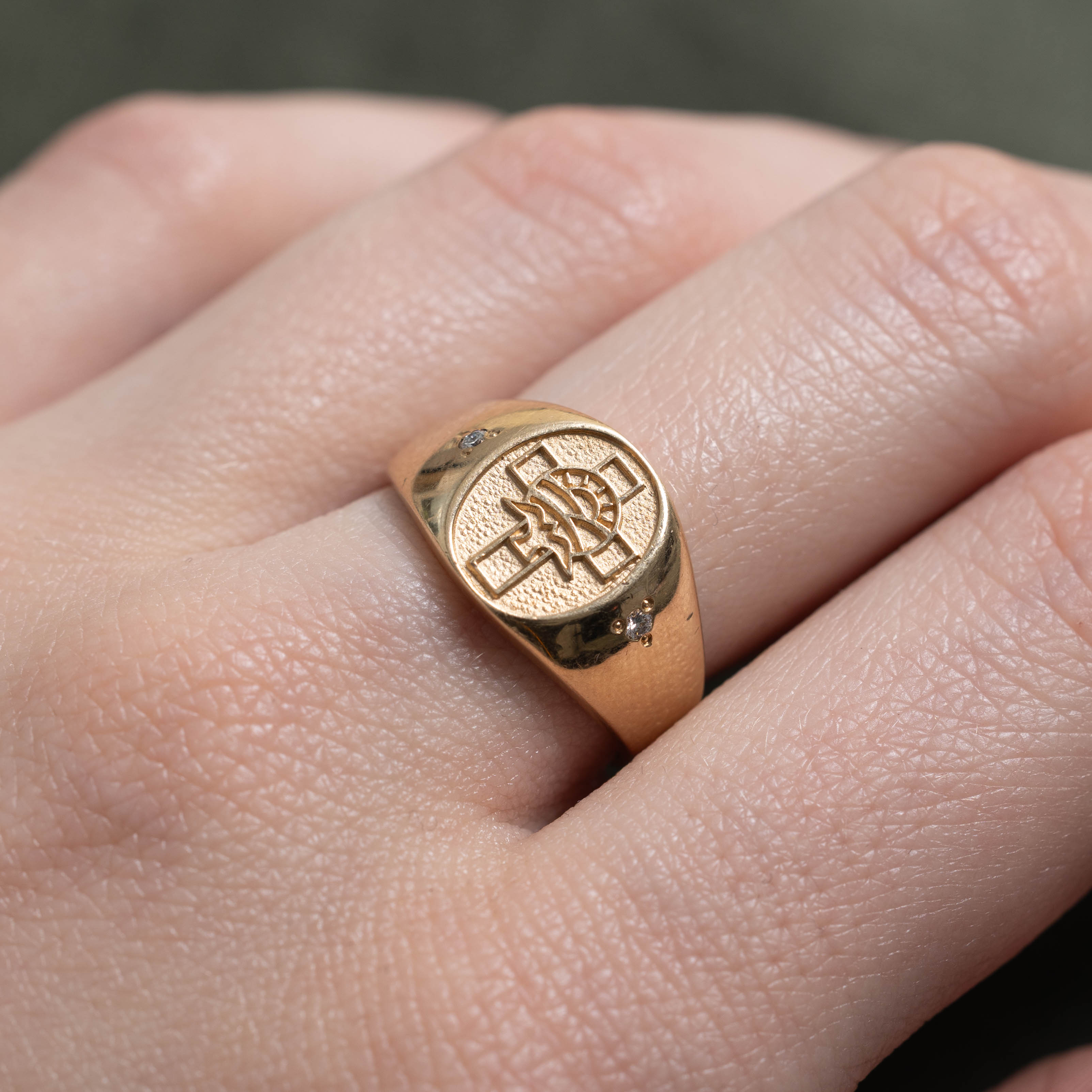 10k Diamond Cross Embossed Signet Ring | SZ 6.75