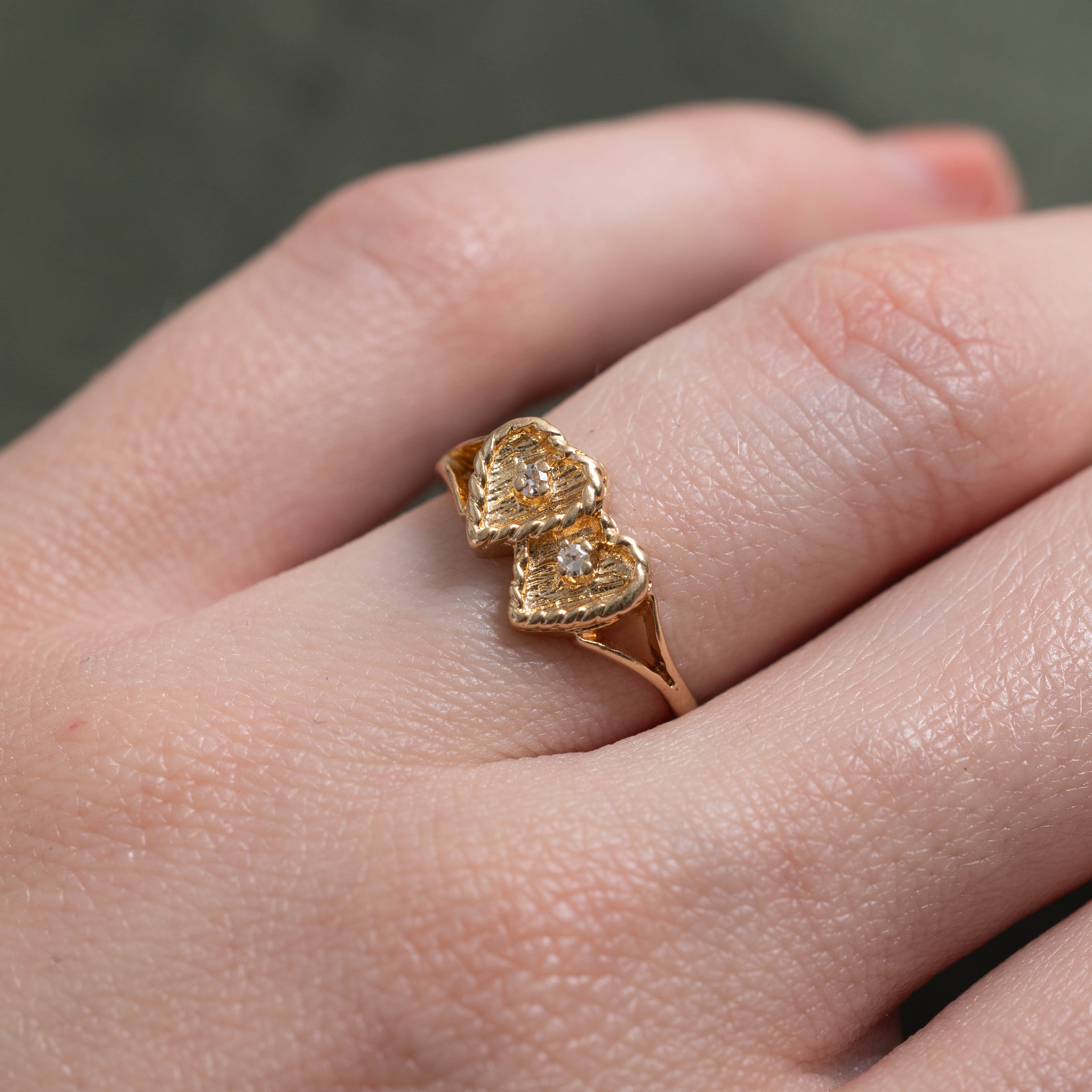 14k Diamond Double Textured Heart Ring | SZ 4.25