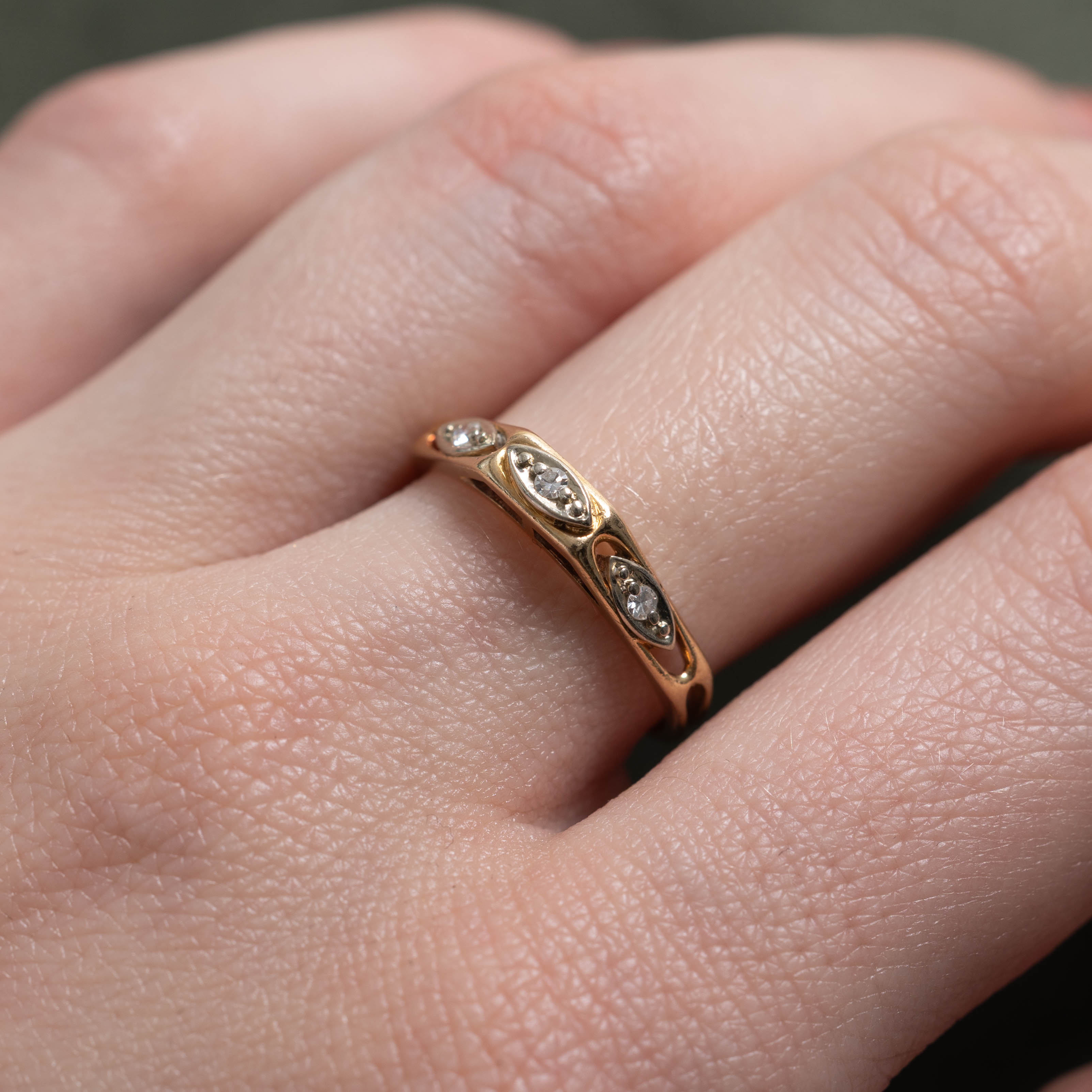 14k Diamond Marquise Patterned Band | SZ 6.5