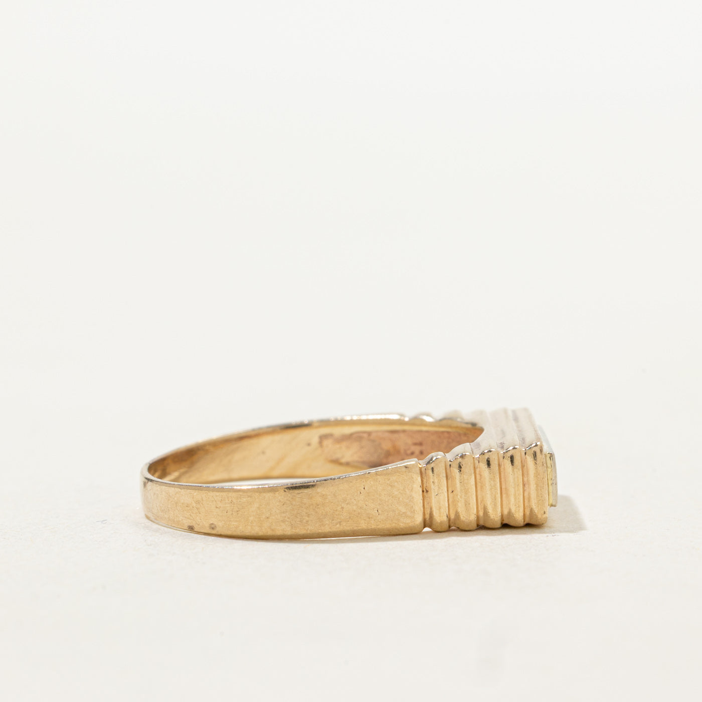 Five Stone Diamond Grooved Signet Ring | SZ 8.75