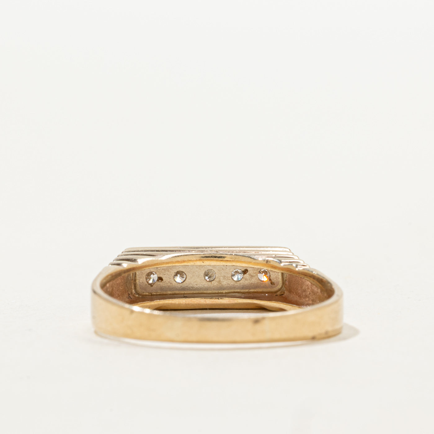 Five Stone Diamond Grooved Signet Ring | SZ 8.75