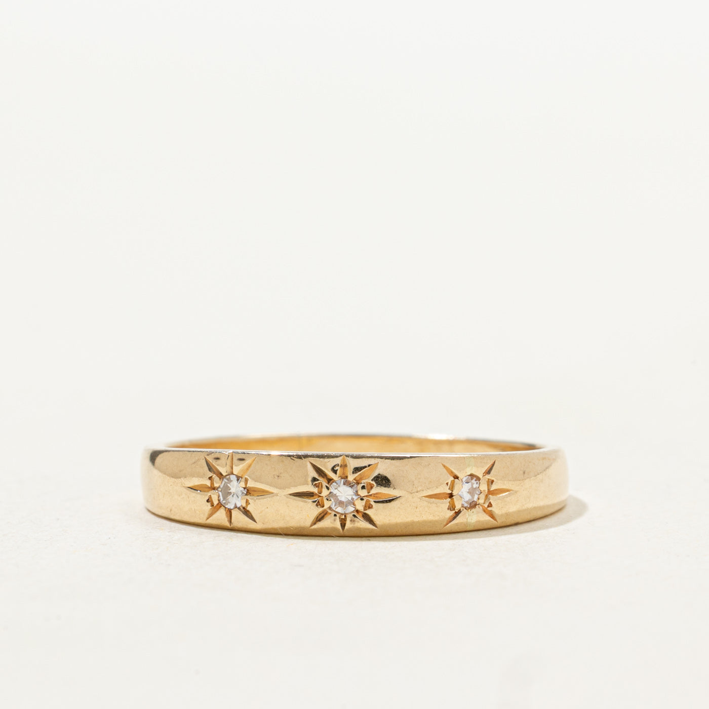 14k Yellow Gold Three Stone Star Set Diamond Band | SZ 8.75