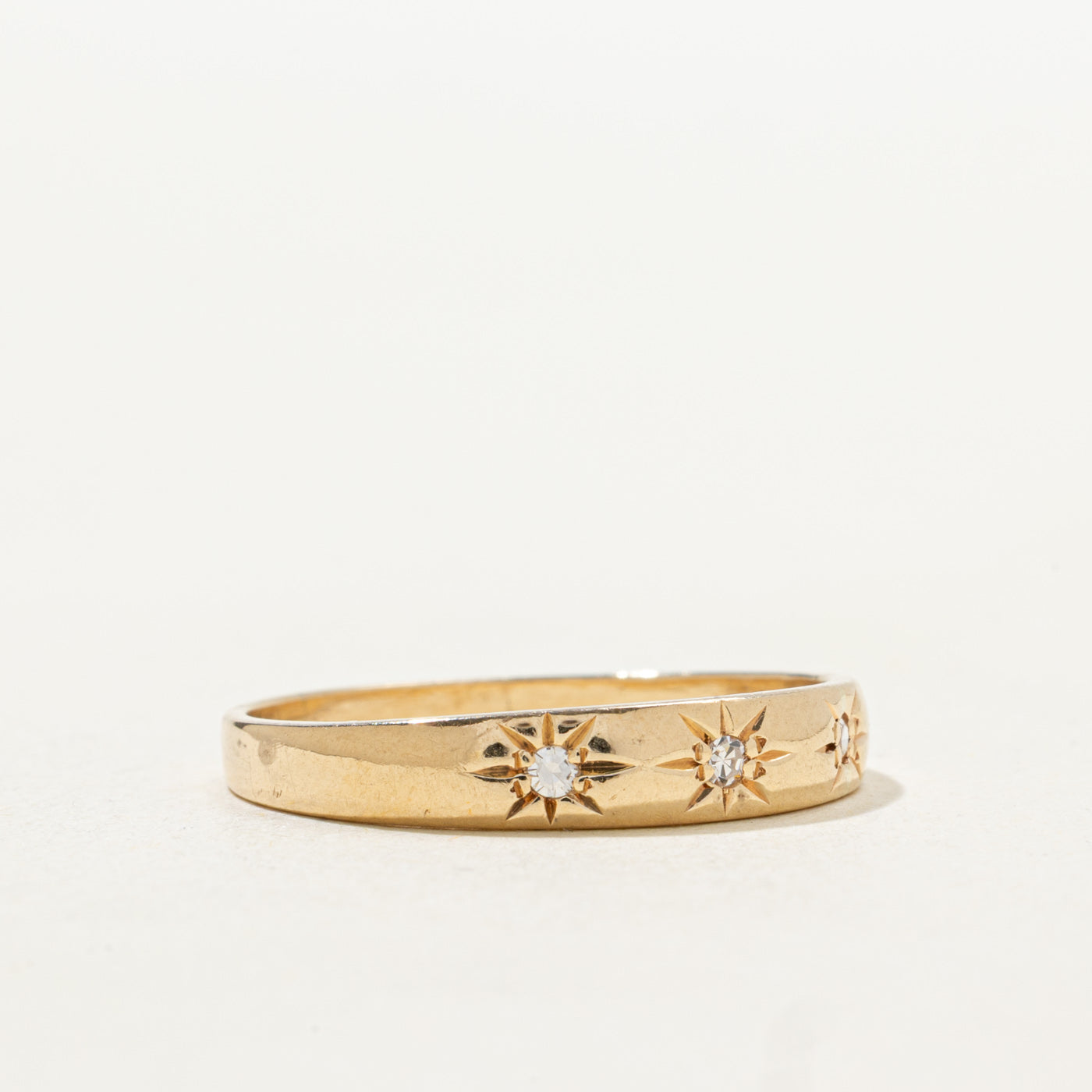 14k Yellow Gold Three Stone Star Set Diamond Band | SZ 8.75