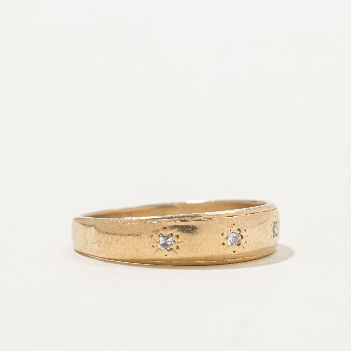 14k Three Stone Star Set Diamond Band | SZ 6.5
