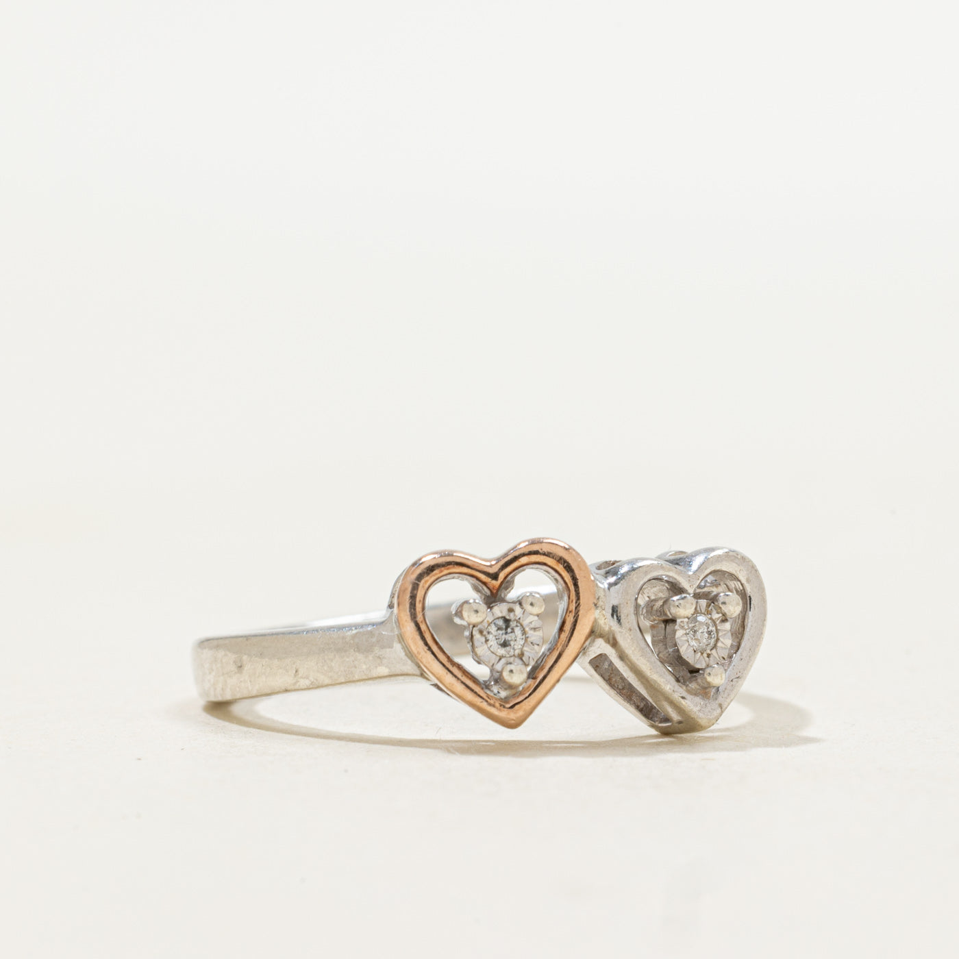 Two Tone Diamond Double Heart Ring | SZ 6.75