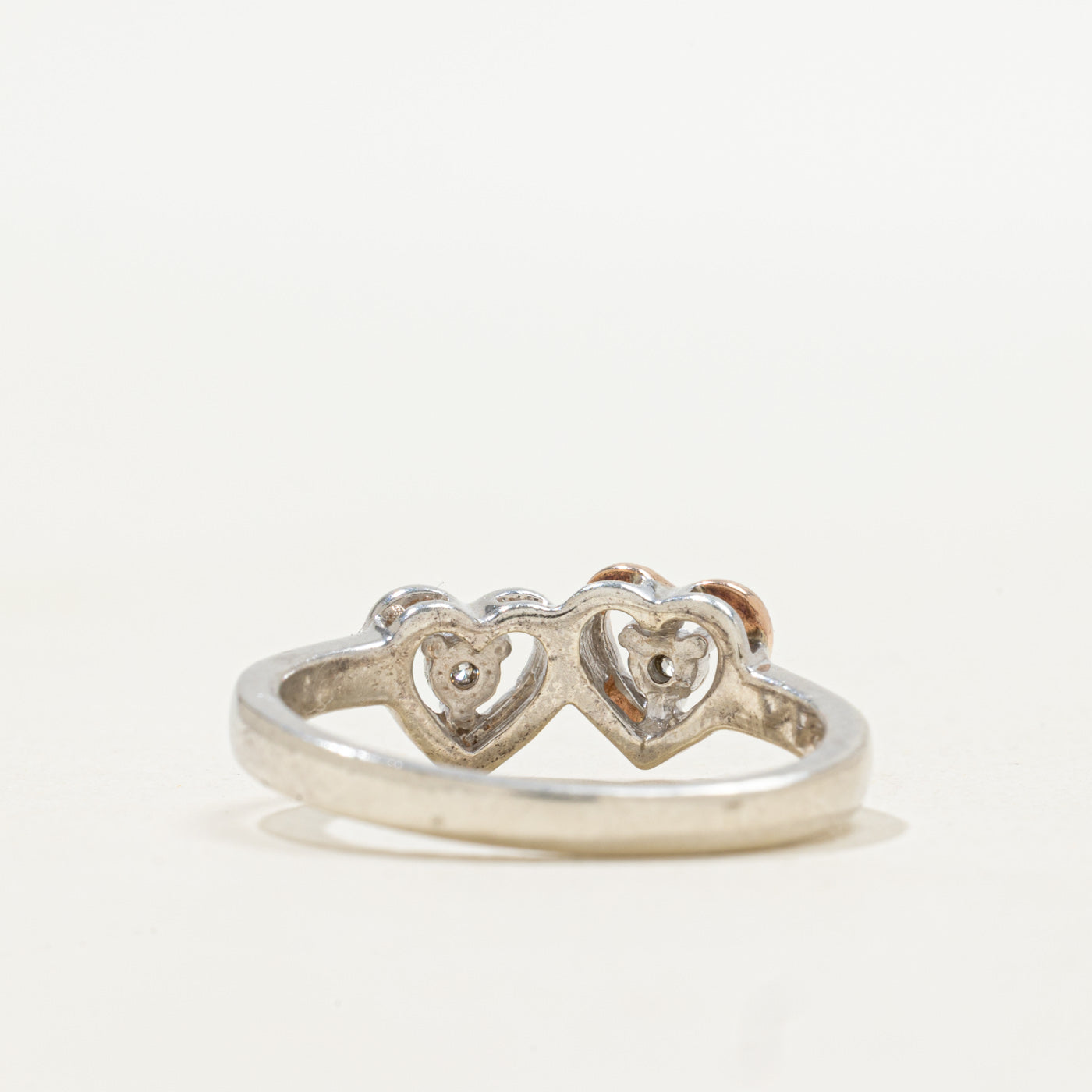 Two Tone Diamond Double Heart Ring | SZ 6.75