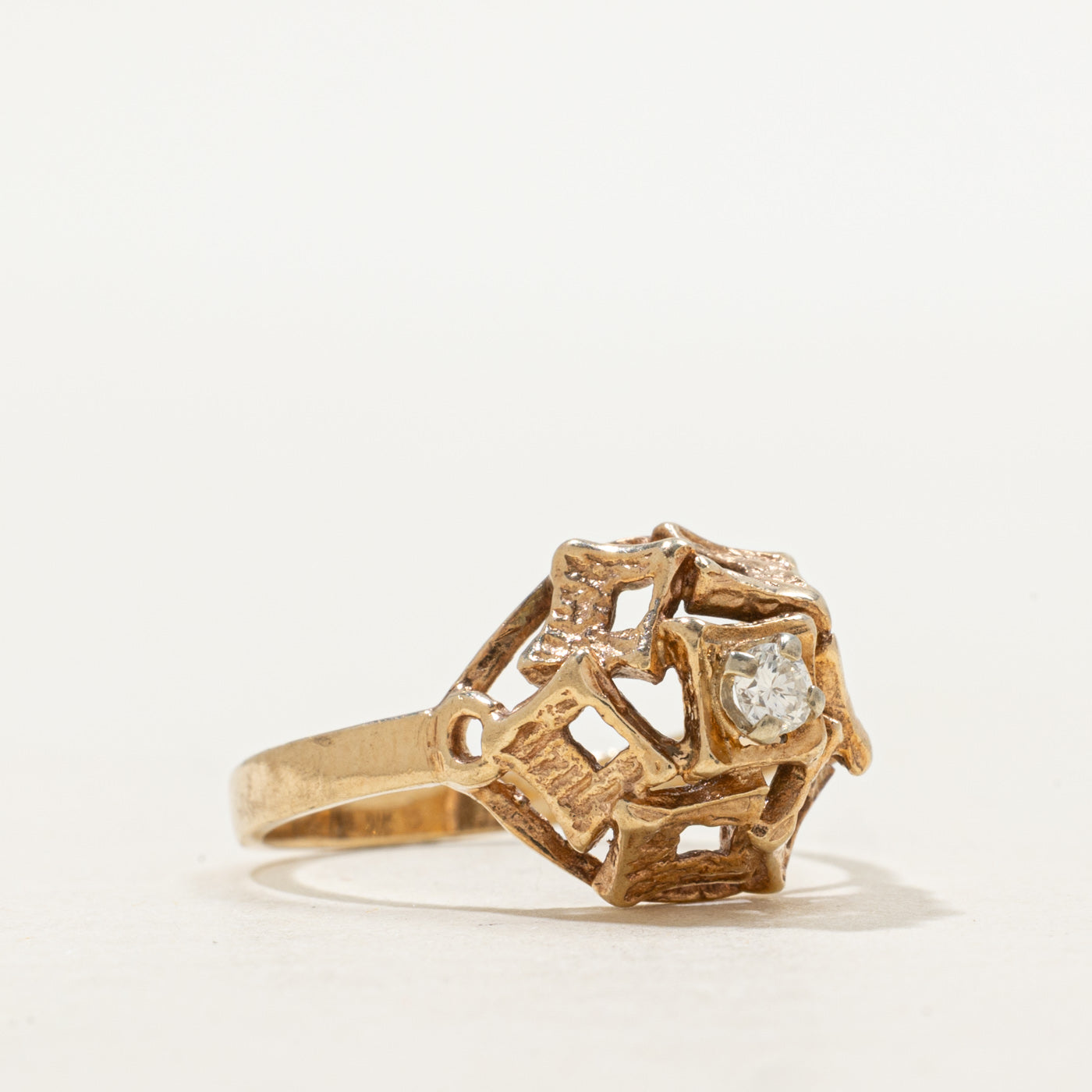 Diamond Textured Openwork Geometric Ring | SZ 6.5