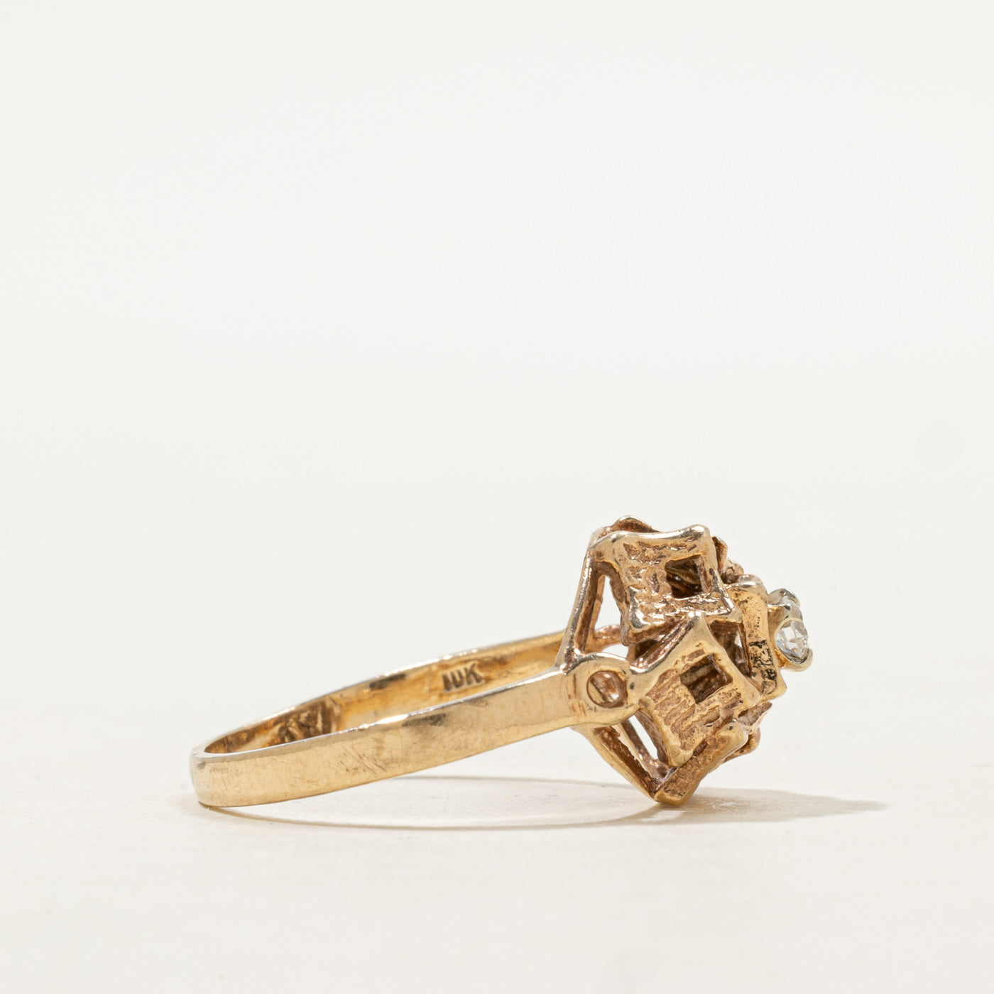 Diamond Textured Openwork Geometric Ring | SZ 6.5