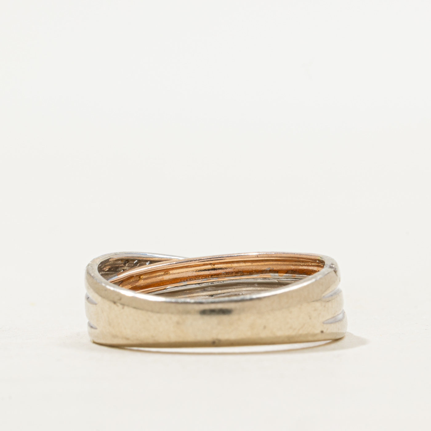Two Tone Semi Eternity Diamond Crossover Ring | SZ 7.0