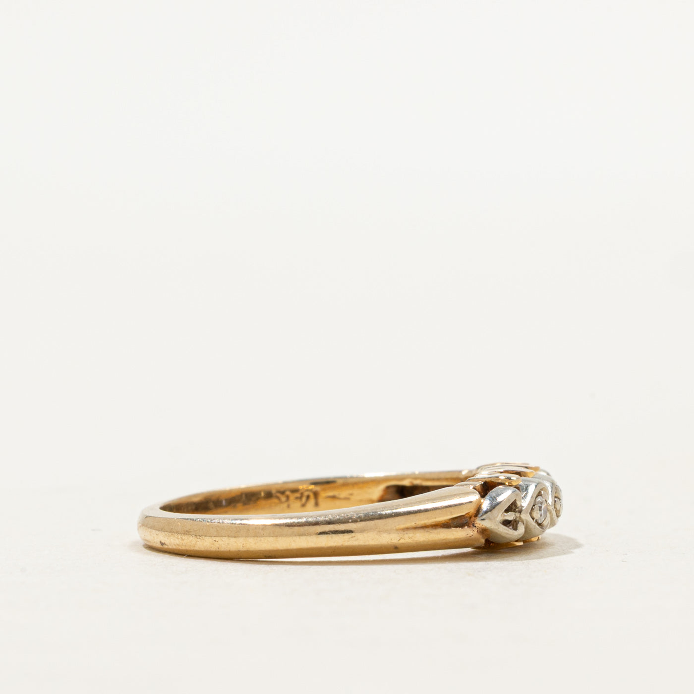 Two Tone Gold Diamond Heart Design Band | SZ 5.0
