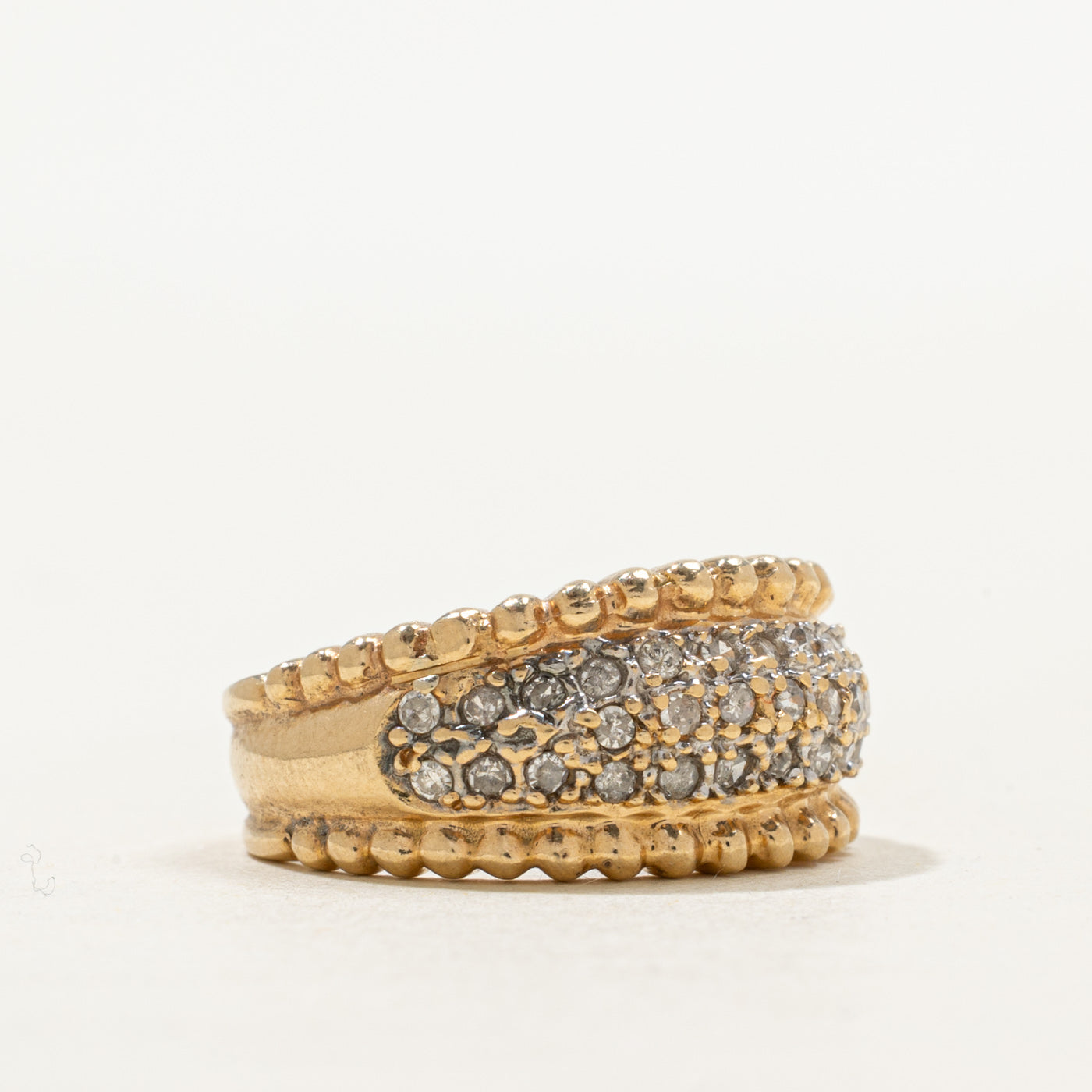 Pave Set Diamond Beaded Edge Dome Ring | SZ 5.0