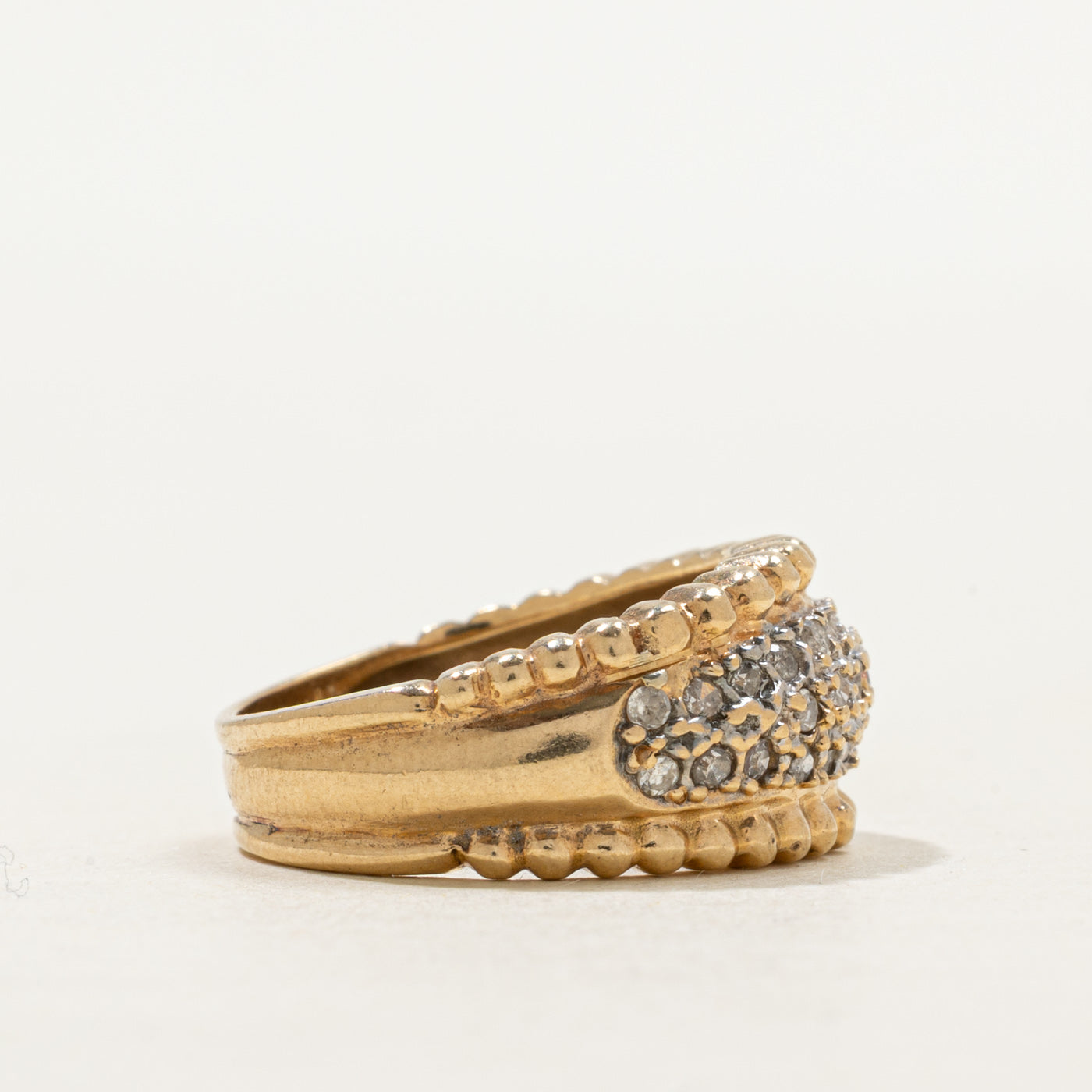 Pave Set Diamond Beaded Edge Dome Ring | SZ 5.0