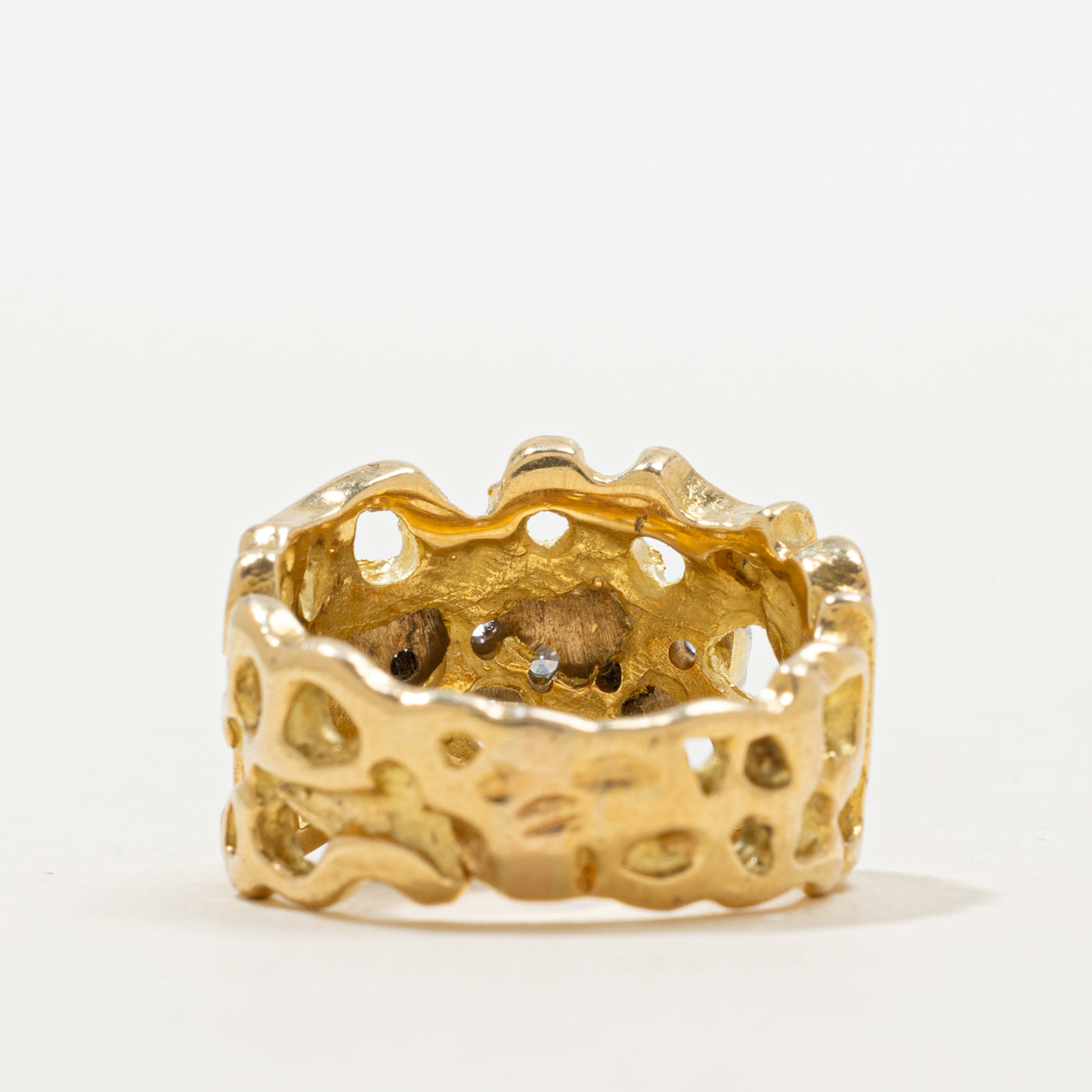 Bague ajourée texturée en or bicolore 18 carats et diamants | Taille 4,75