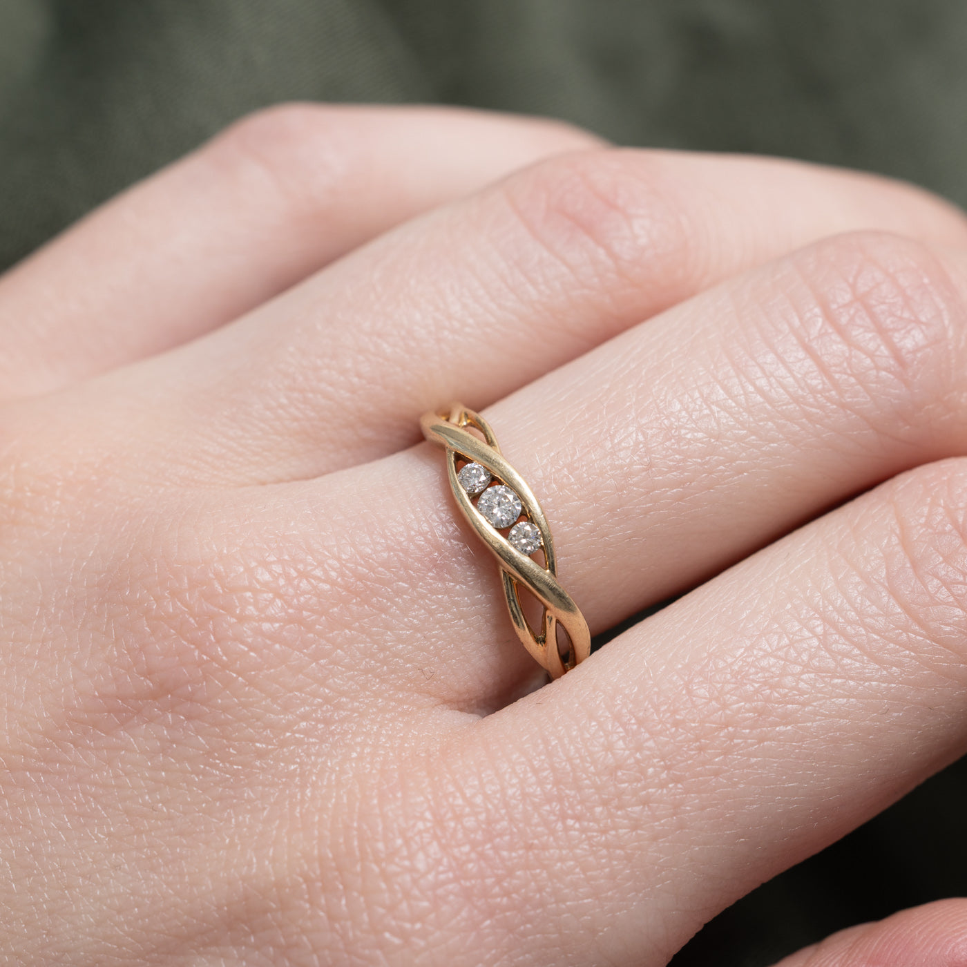 Three Stone Diamond Crossover Ring | SZ 7.5