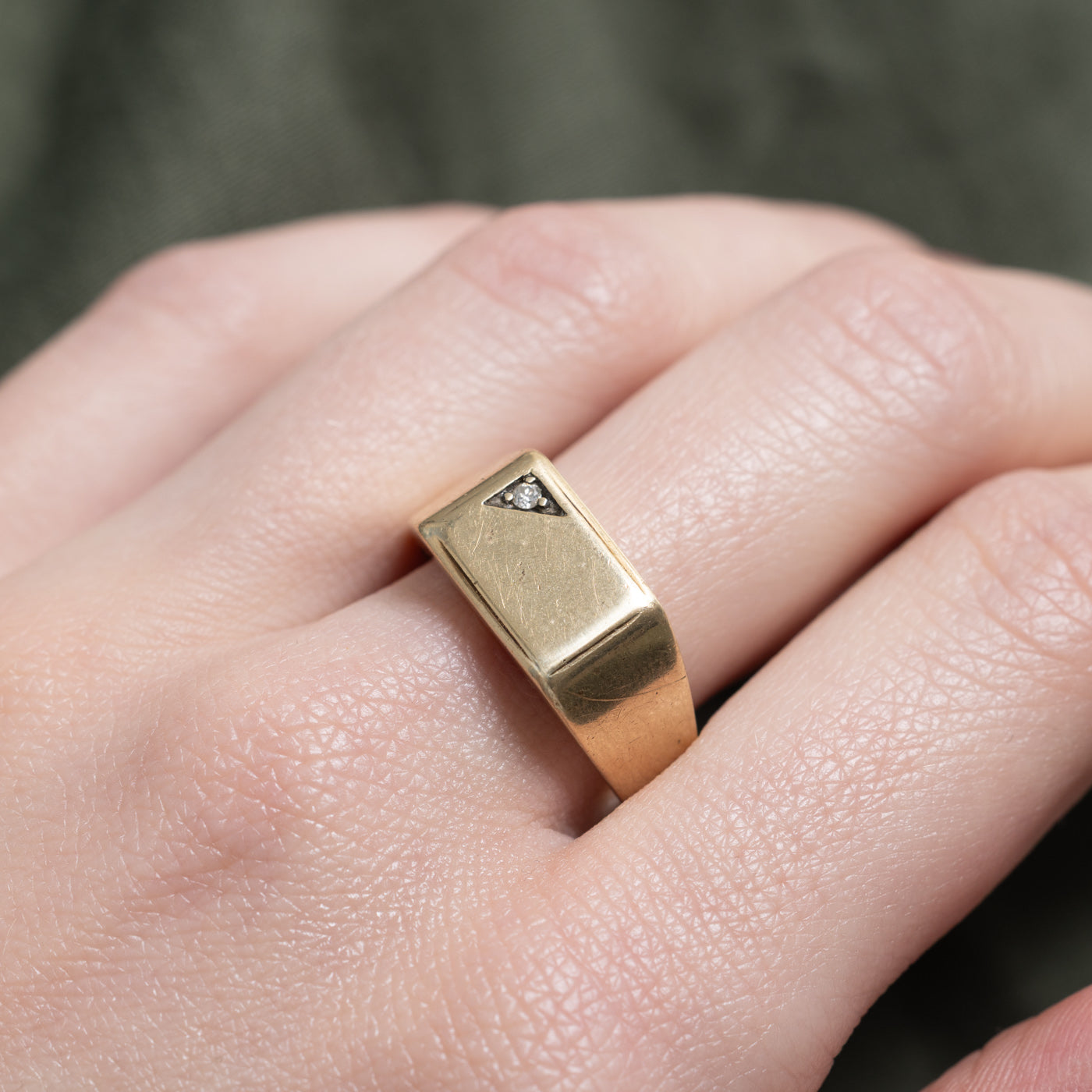 Diamond Corner Rectangle Signet Ring | SZ 7.0