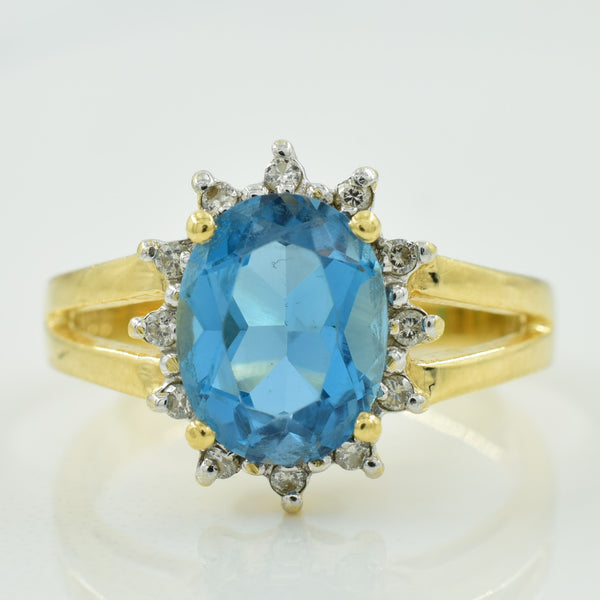 Blue Topaz & Diamond Halo Ring | 1.75ct, 0.08ctw | SZ 6.25 |