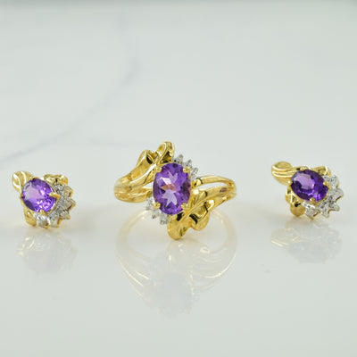 Amethyst & Diamond Ring & Earring Set | 2.20ctw, 0.02ctw | SZ 7 |