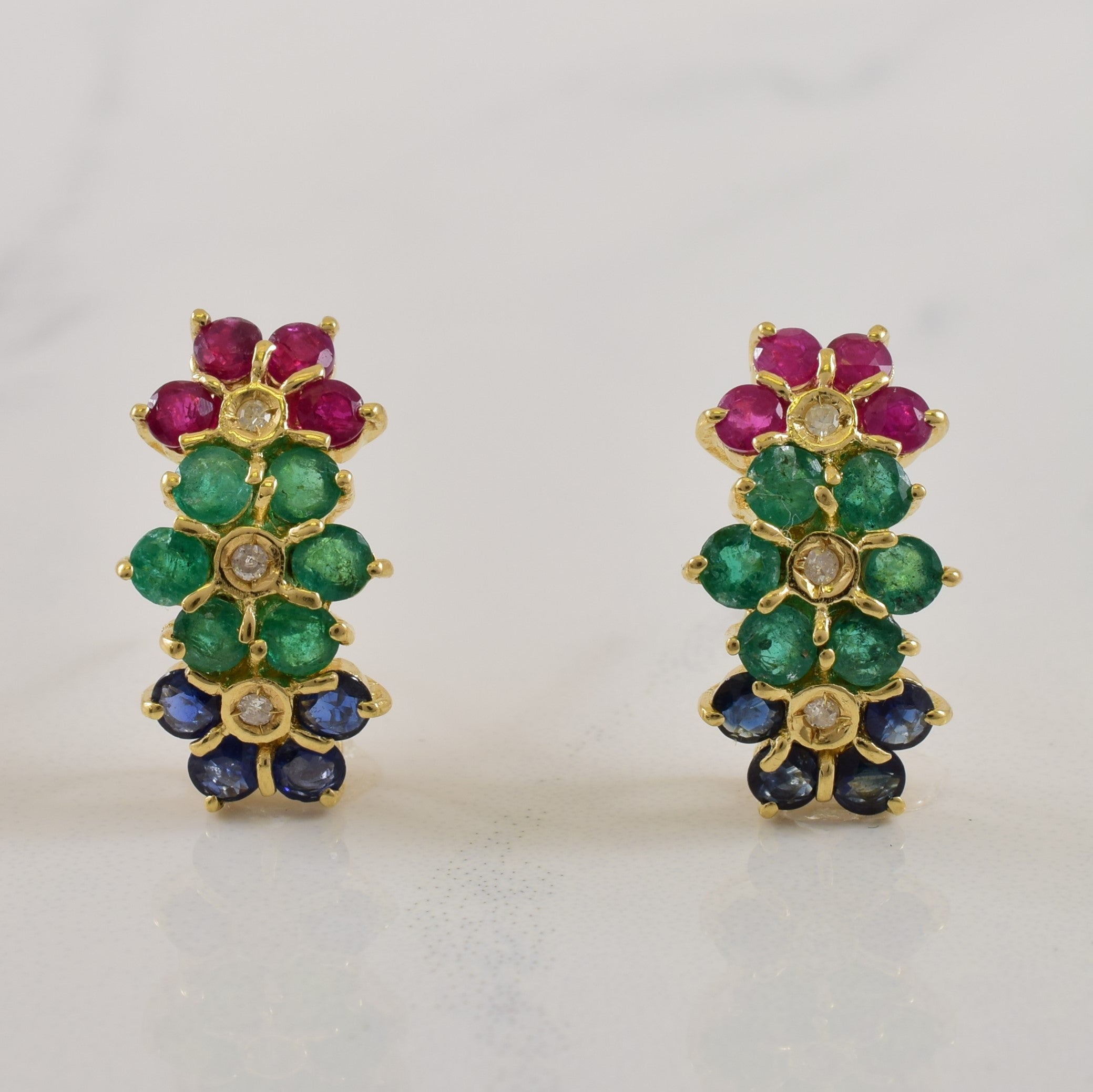 Boucles d'oreilles puces multi-pierres et diamants | 1,68 ct au total, 0,03 ct au total | 
