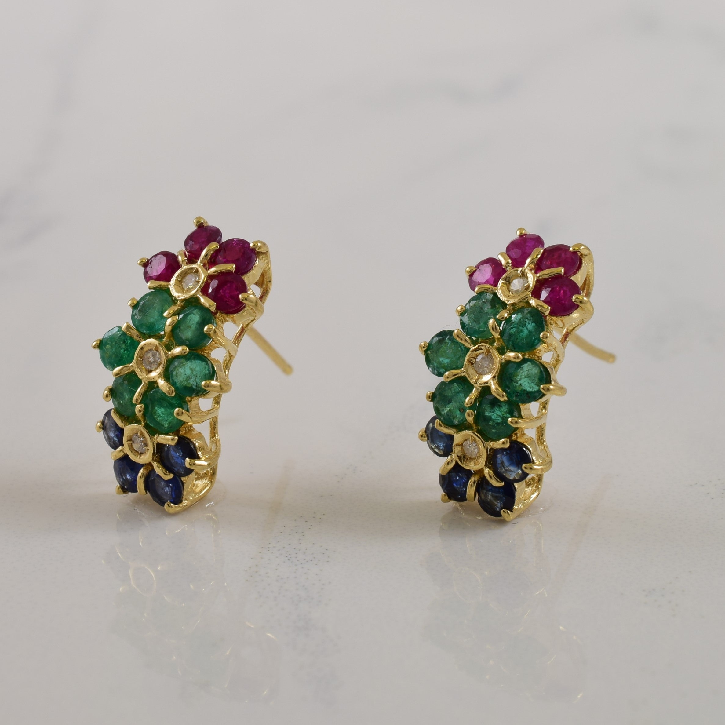 Boucles d'oreilles puces multi-pierres et diamants | 1,68 ct au total, 0,03 ct au total | 