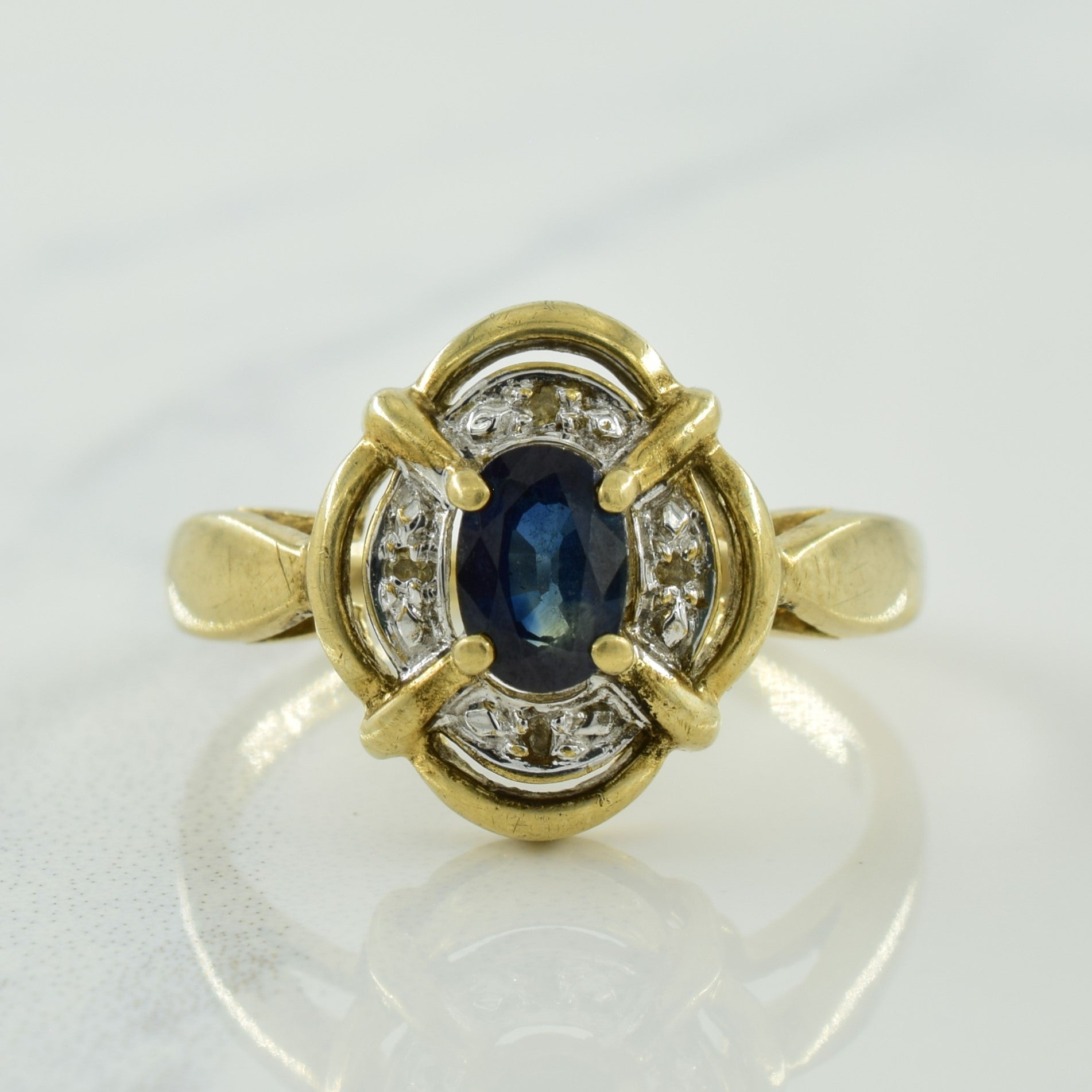 Blue Sapphire & Diamond Halo Ring | 0.50ct, 0.02ctw | SZ 7 |