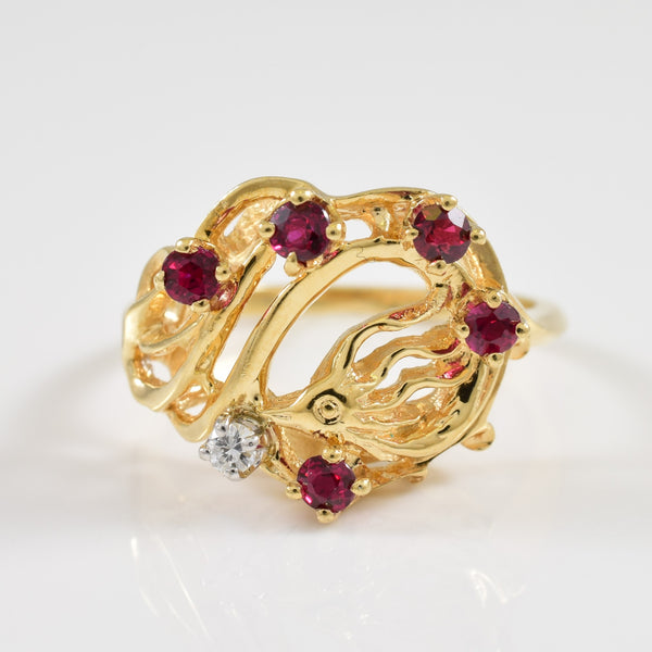 Abstract Ruby & Diamond Cocktail Ring | 0.25ctw, 0.03ct | SZ 7 |