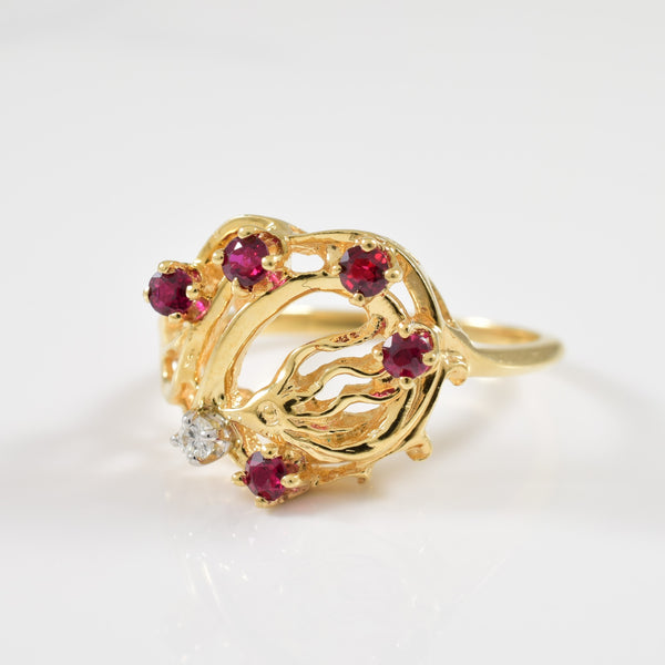 Abstract Ruby & Diamond Cocktail Ring | 0.25ctw, 0.03ct | SZ 7 |