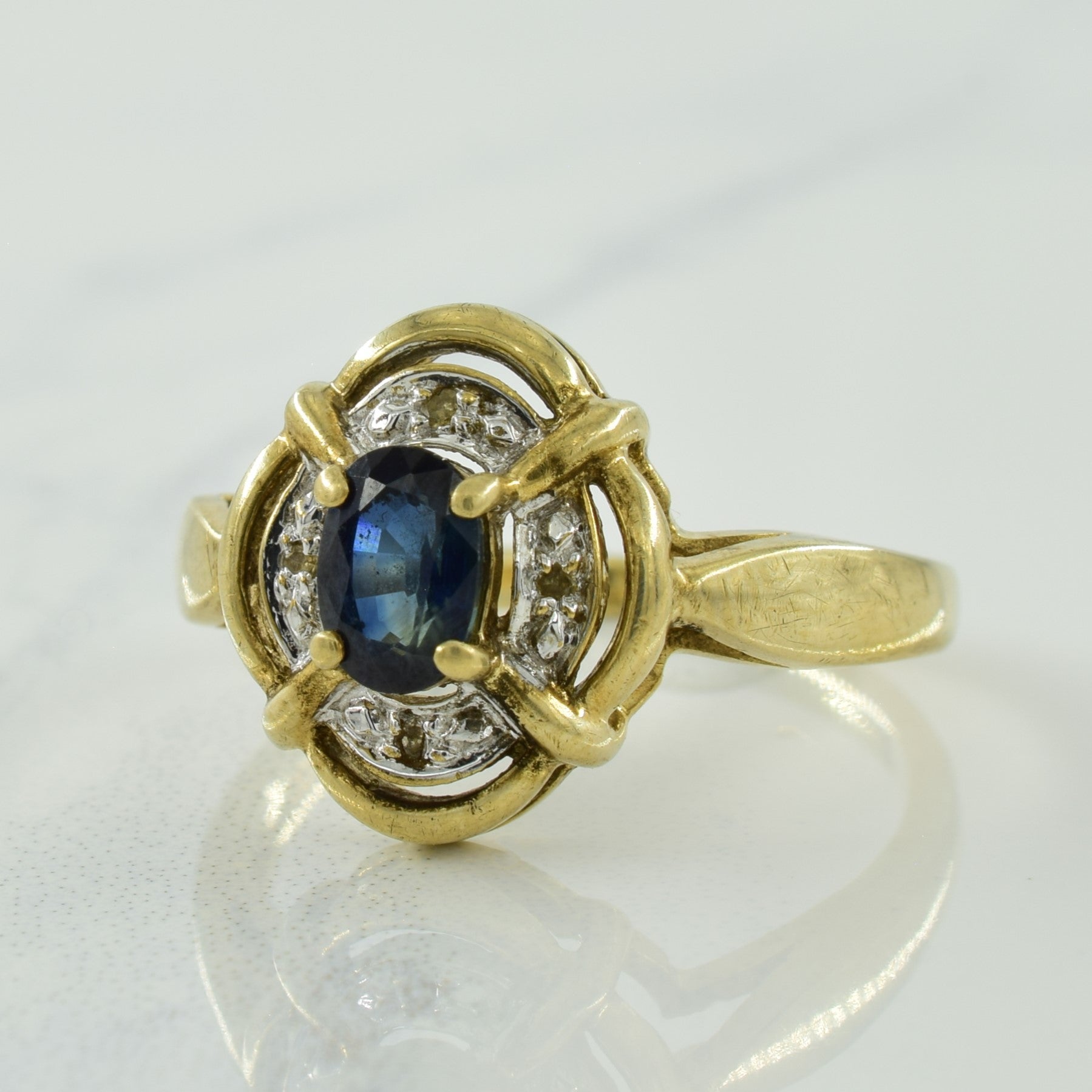 Blue Sapphire & Diamond Halo Ring | 0.50ct, 0.02ctw | SZ 7 |