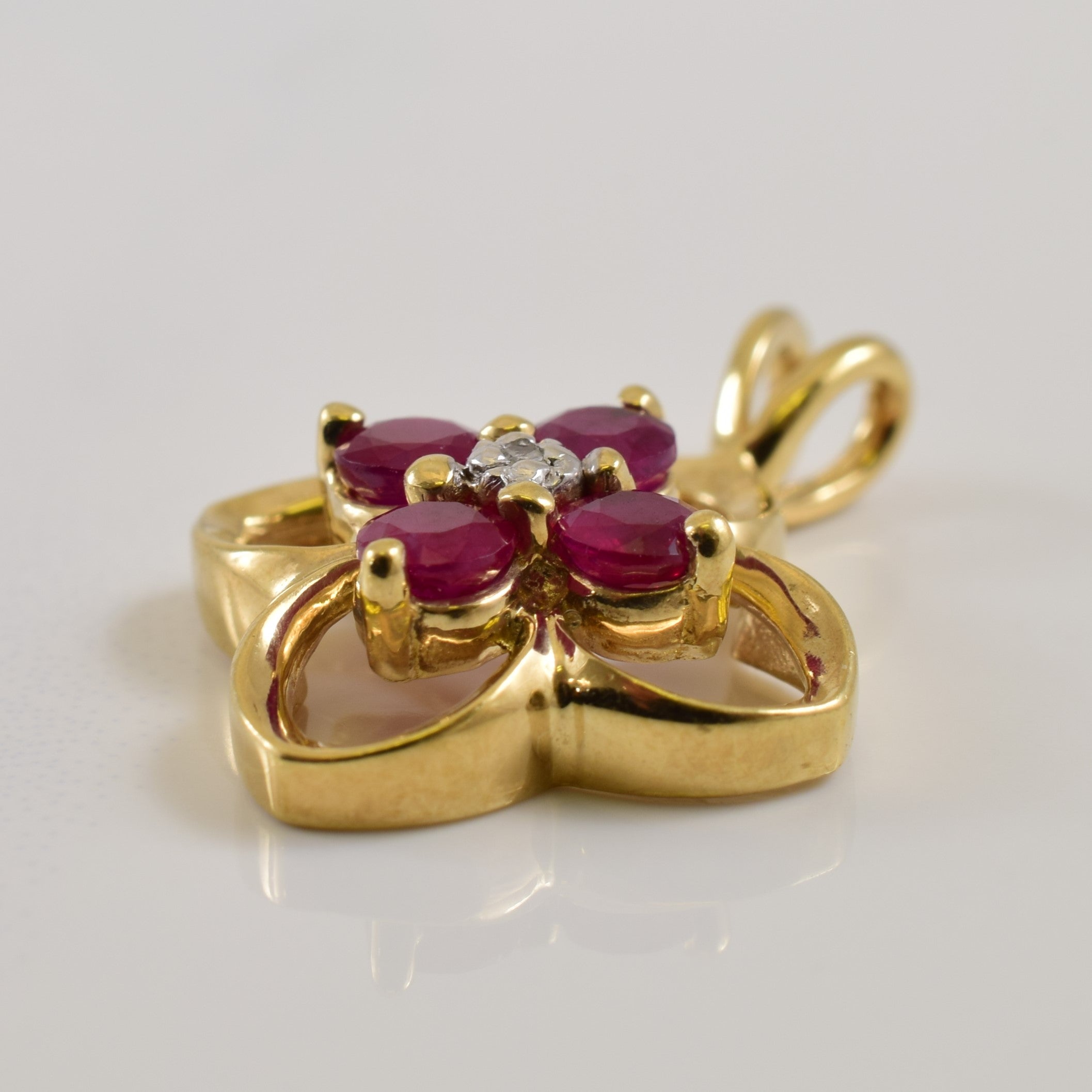 Ruby & Diamond Flower Pendant | 0.60ctw, 0.005ct |