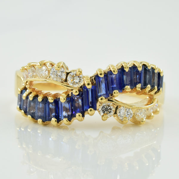 Blue Sapphire & Diamond Criss Cross Ring | 1.00ctw, 0.30ctw | SZ 11 |