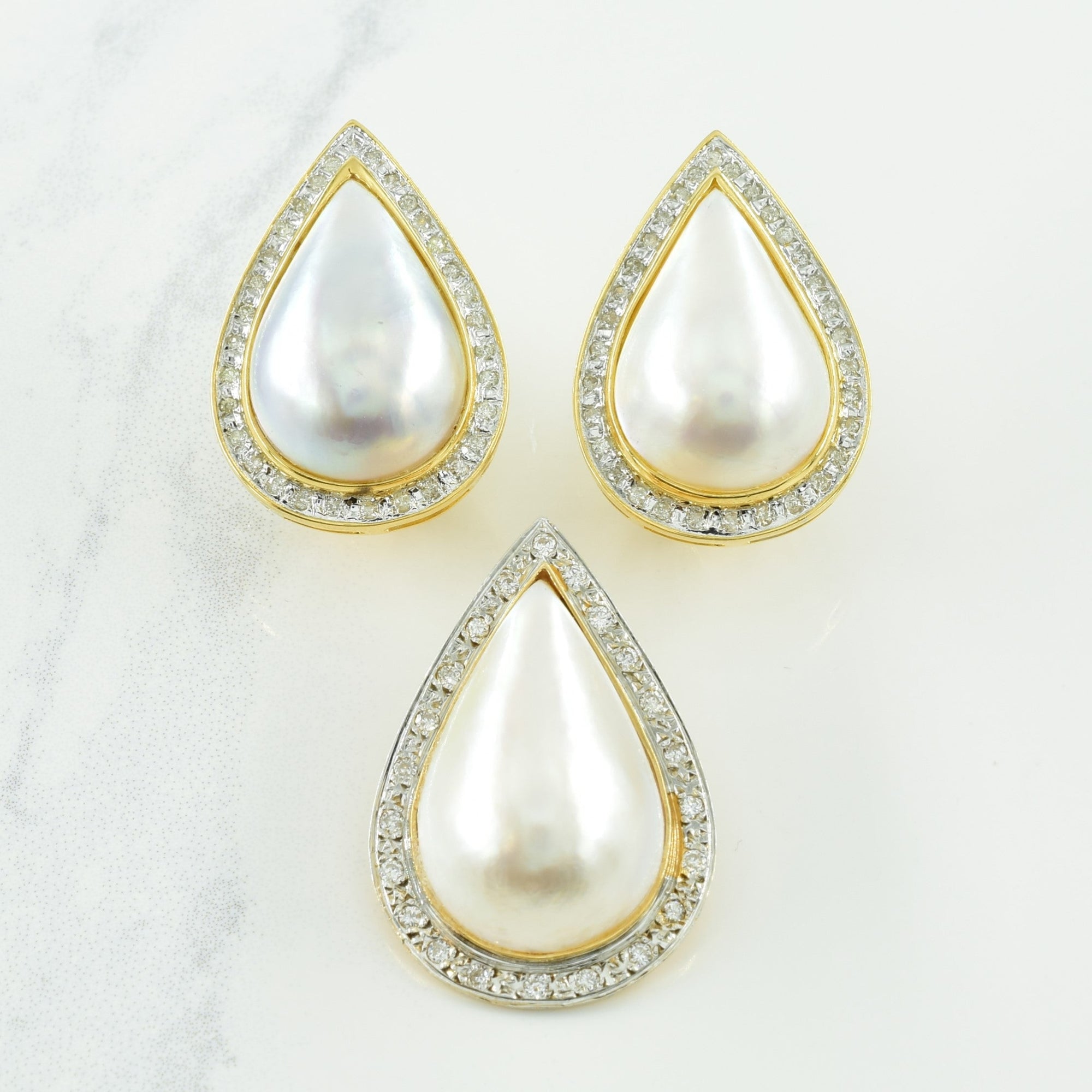 Mabe Pearl & Diamond Pendant & Earring Set | 16.00ctw, 0.75ctw |