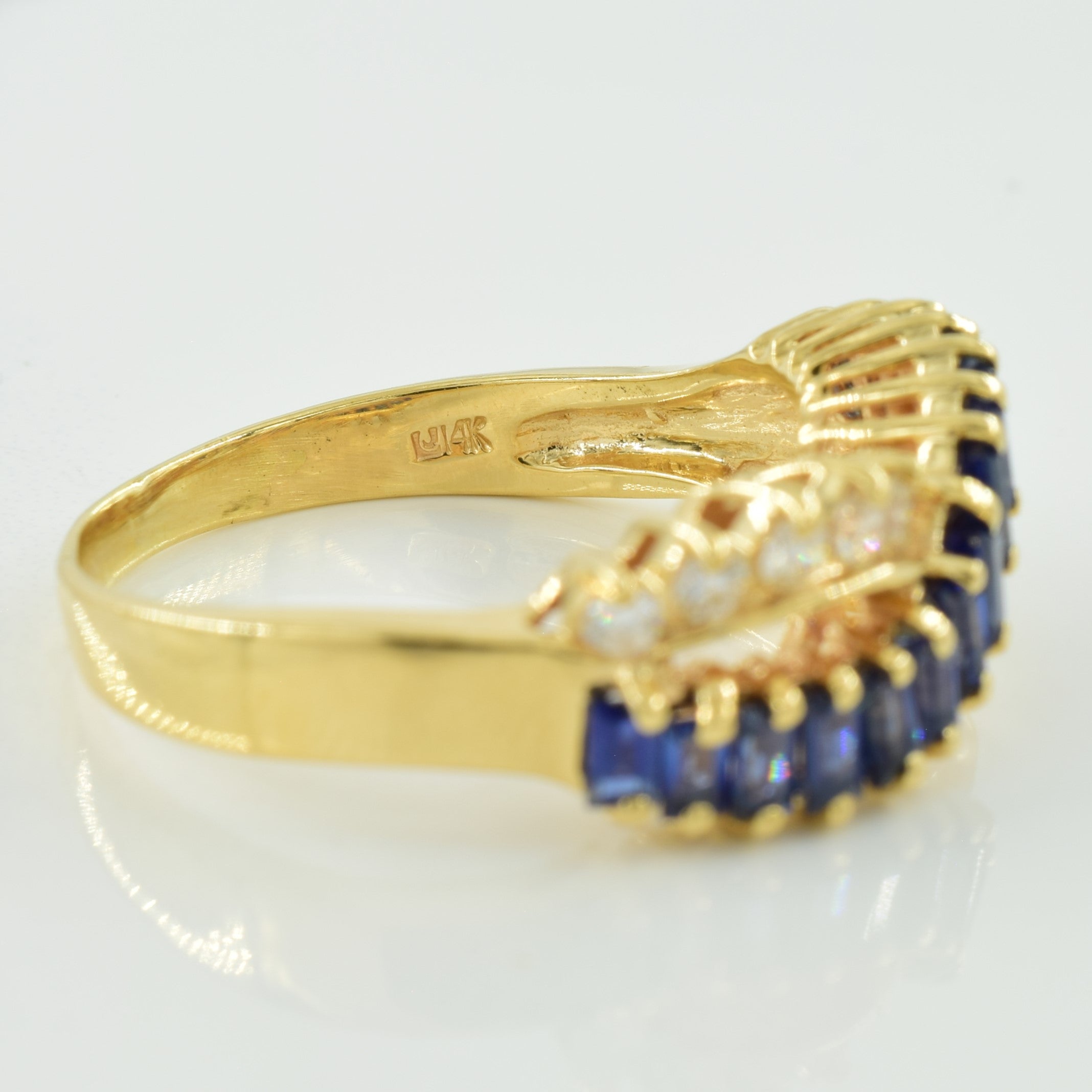 Blue Sapphire & Diamond Criss Cross Ring | 1.00ctw, 0.30ctw | SZ 11 |