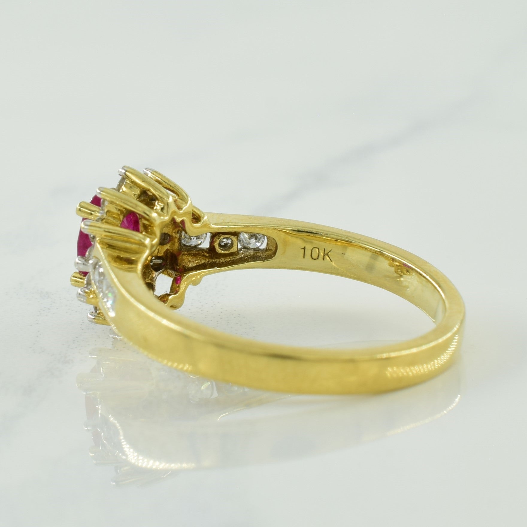 Ruby & Diamond Halo Ring | 0.55ct, 0.36ctw | SZ 7 |