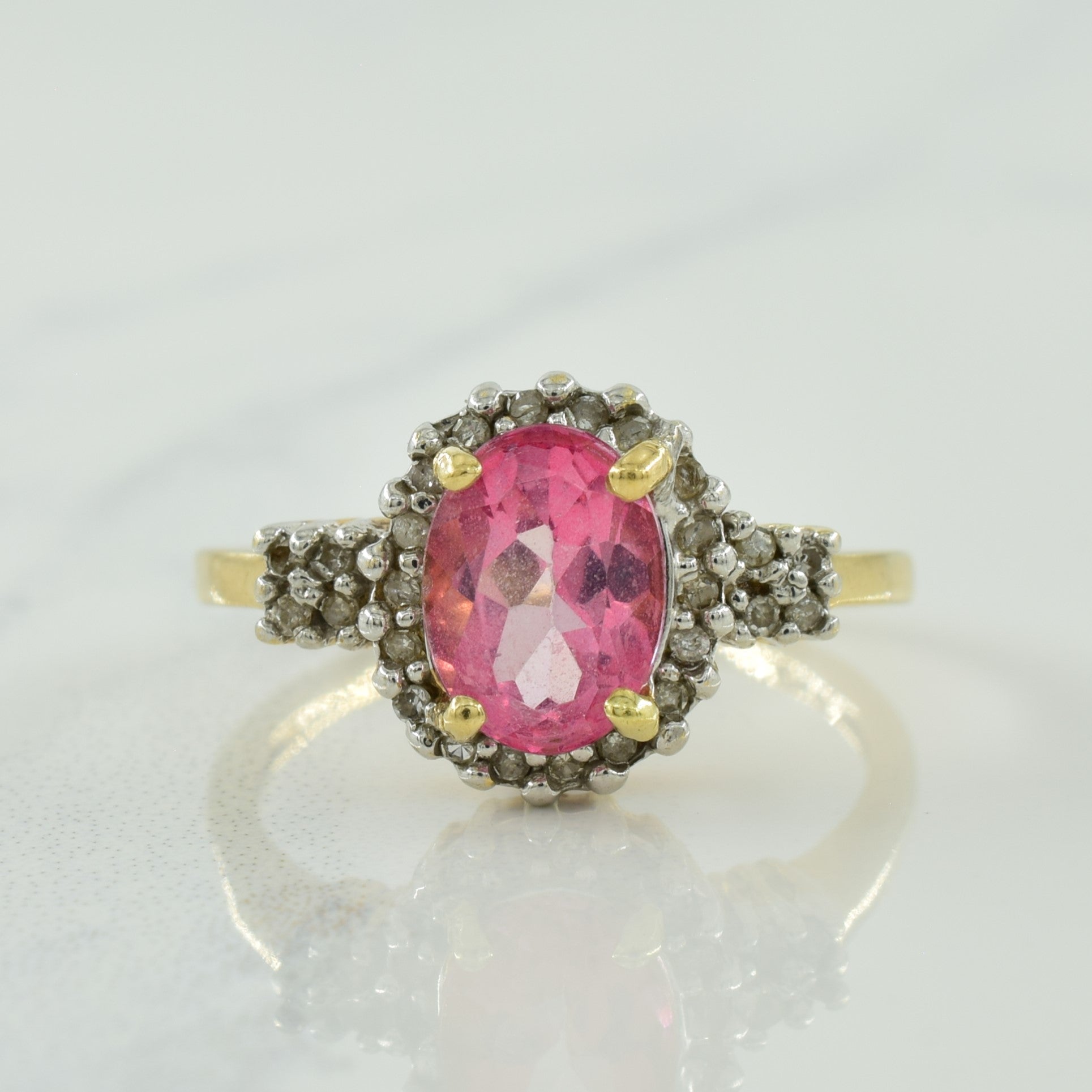 Coated Pink Topaz & Diamond Halo Ring | 1.36ct, 0.13ctw | SZ 6 |