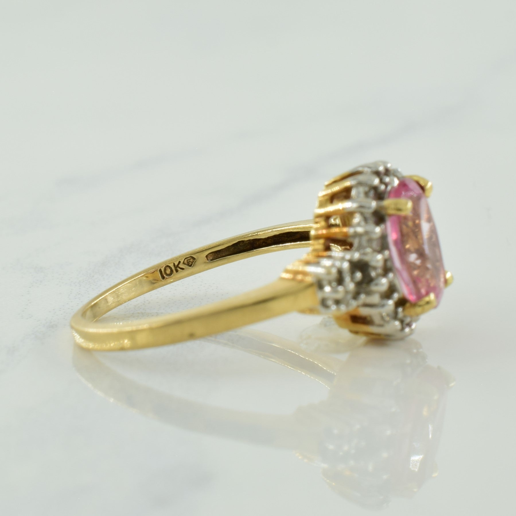 Coated Pink Topaz & Diamond Halo Ring | 1.36ct, 0.13ctw | SZ 6 |
