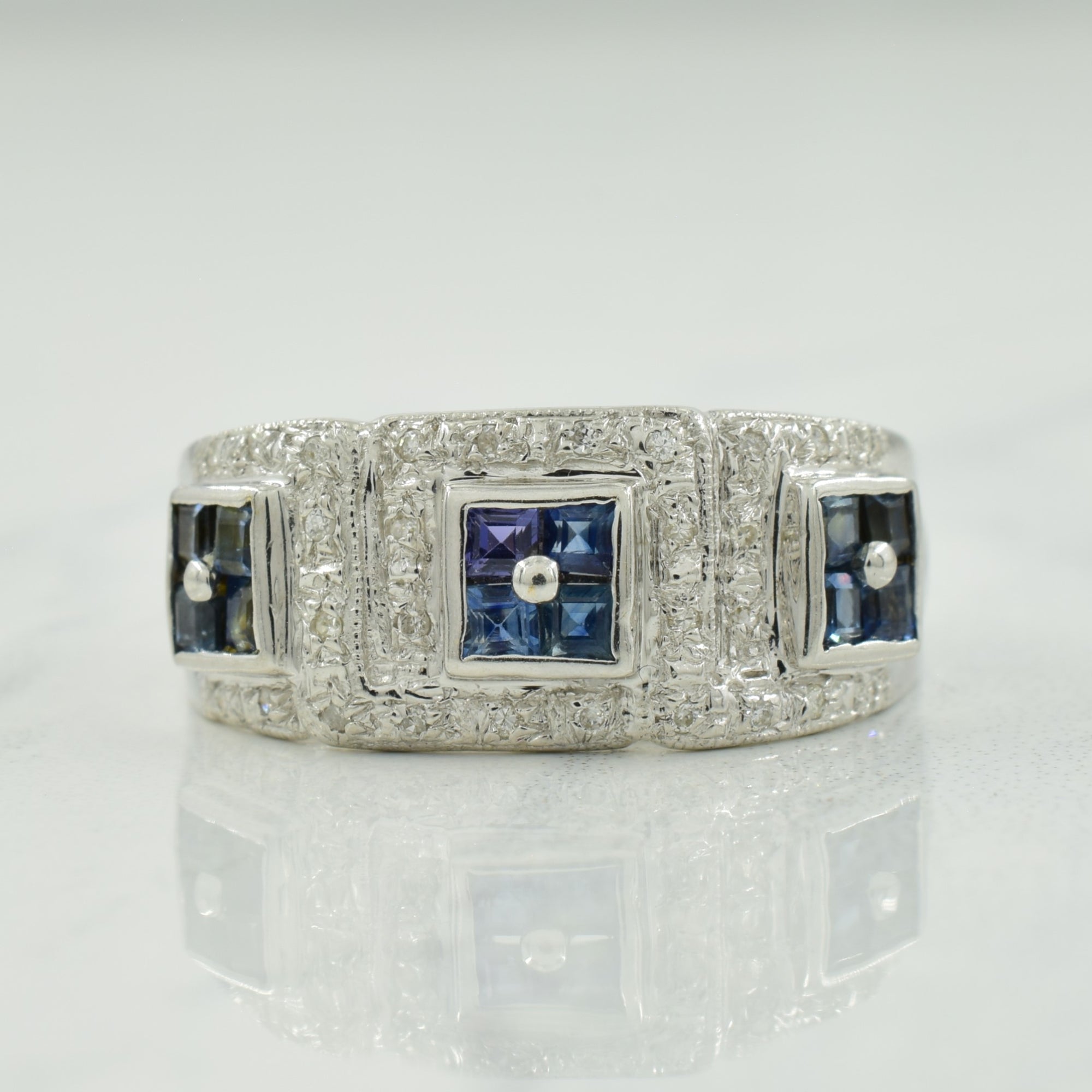 Blue Sapphire & Diamond Ring | 0.45ctw, 0.09ctw | SZ 8 |