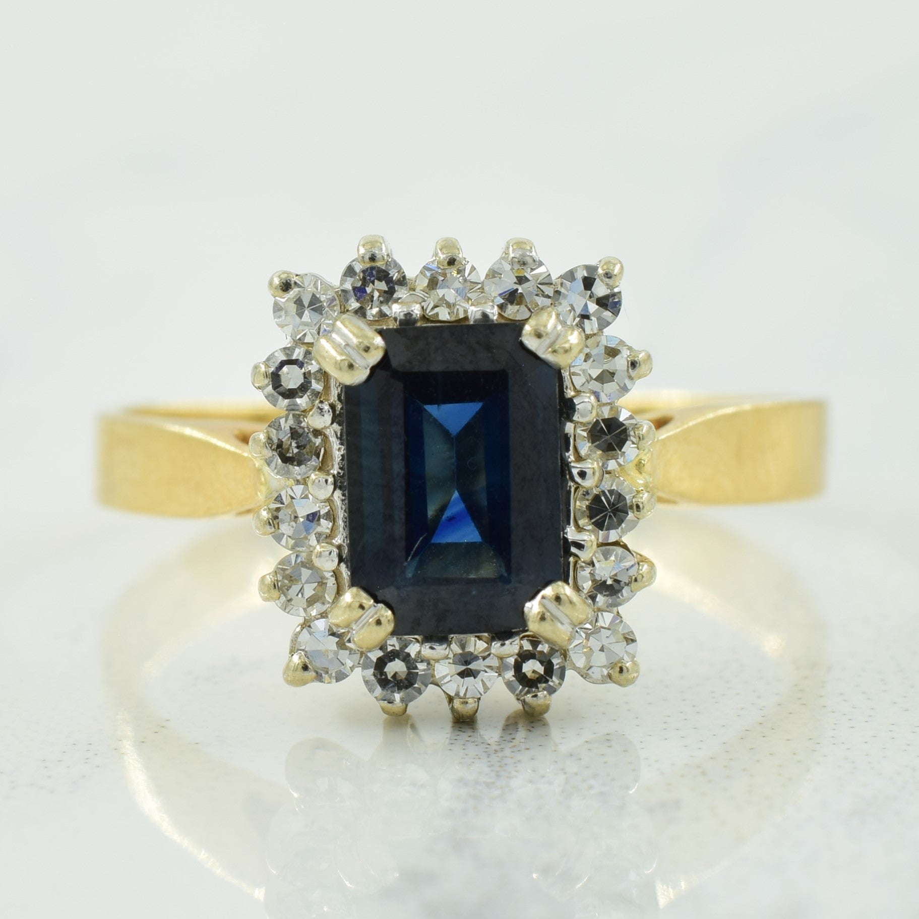 Blue Sapphire & Diamond Halo Ring | 1.20ct, 0.22ctw | SZ 7.5 |