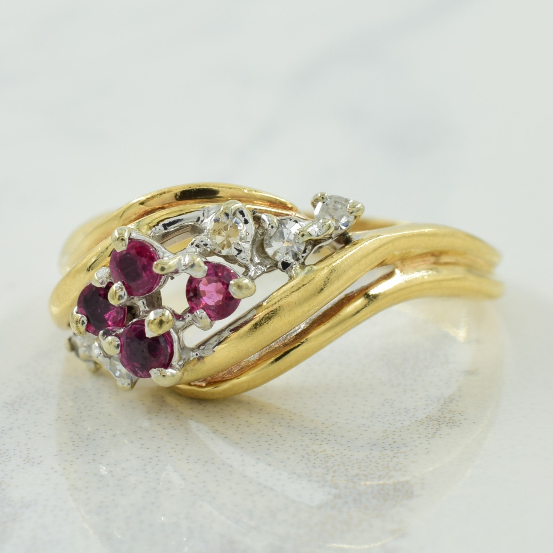 Ruby & Diamond Bypass Ring | 0.28ctw, 0.12ctw | SZ 8.5 |