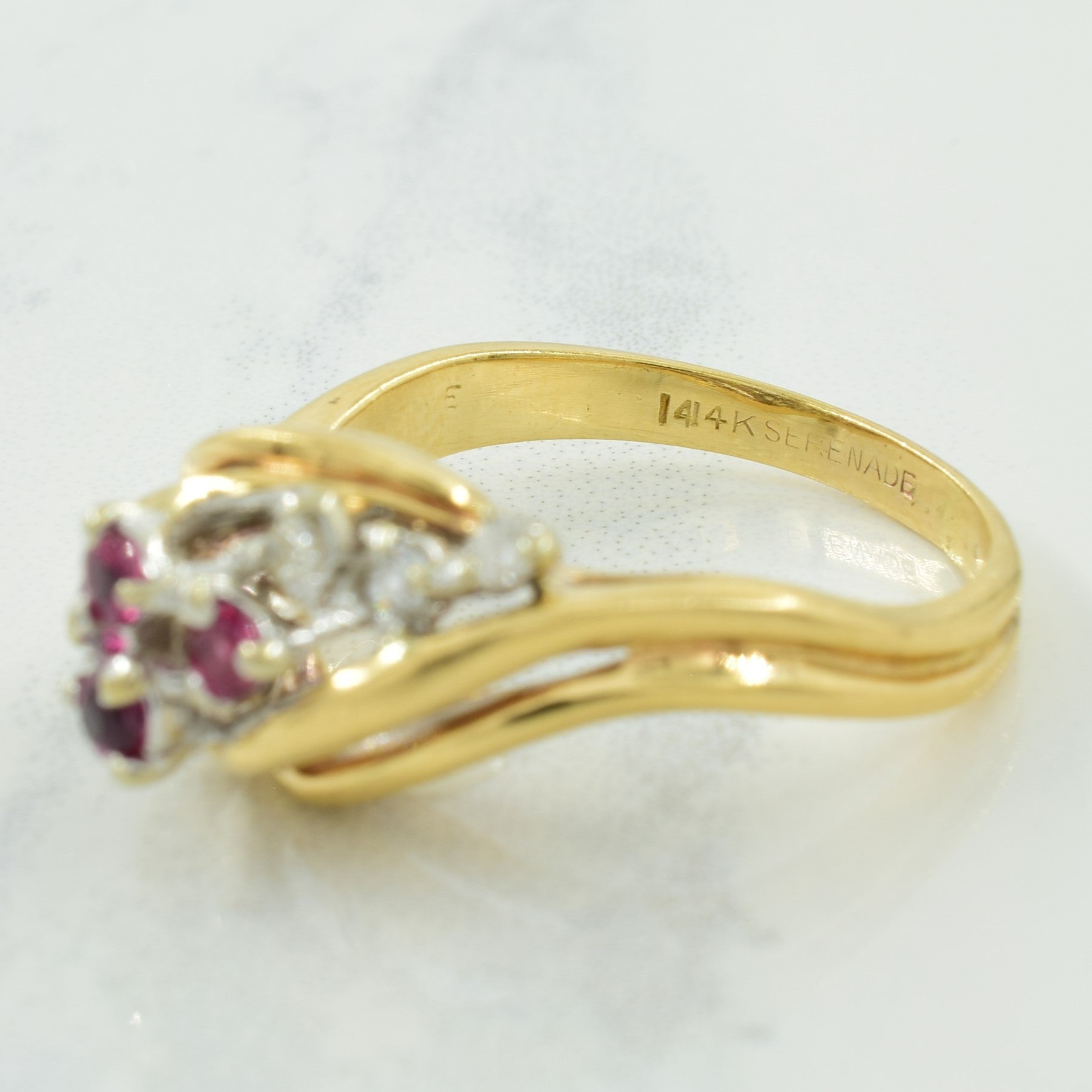 Ruby & Diamond Bypass Ring | 0.28ctw, 0.12ctw | SZ 8.5 |