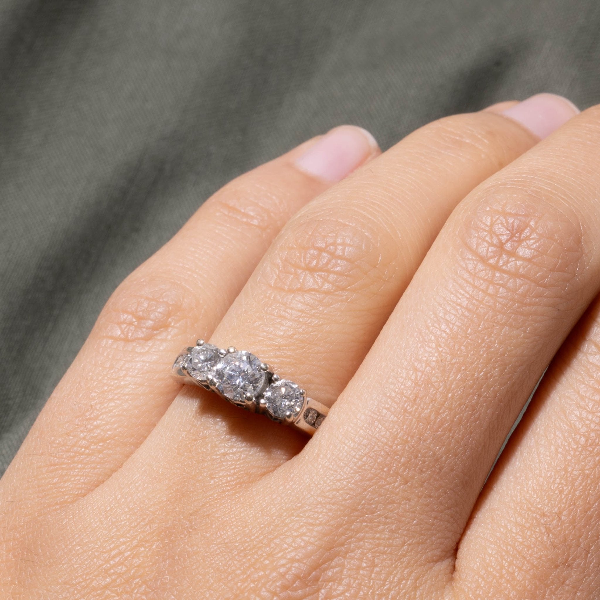 14k Basket Set Three Stone Diamond Ring | 1.07ctw | SZ 5.5