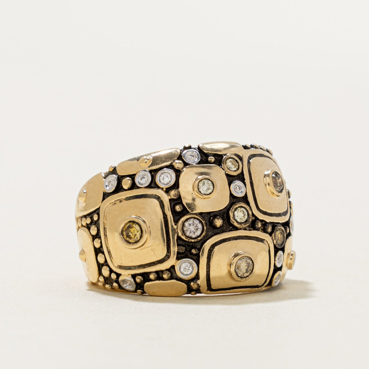 14k Scattered Yellow & White Diamond Geometric Statement Ring | 0.35ctw | SZ 7.25